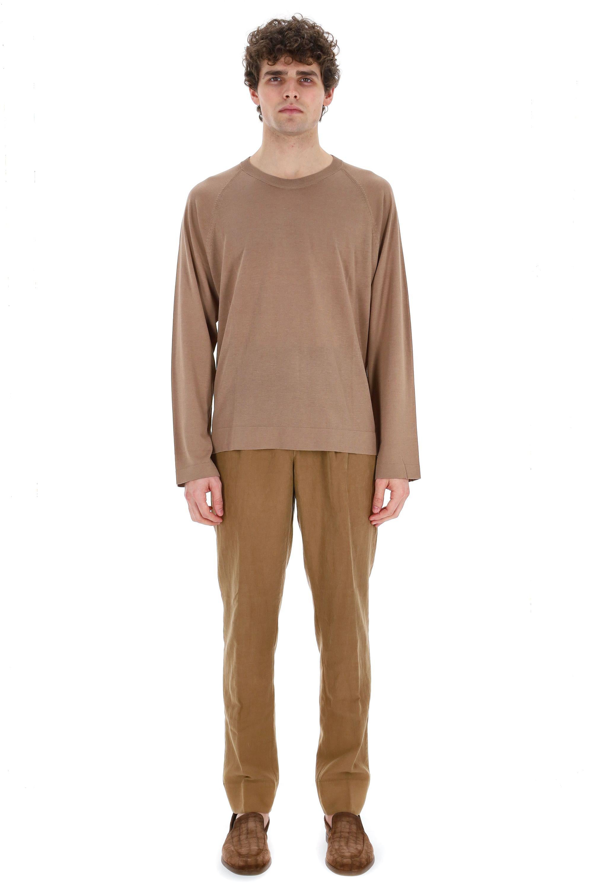 Officine Générale Maglia girocollo in lyocell-cotone-seta MKNT307 DRY BROWN
