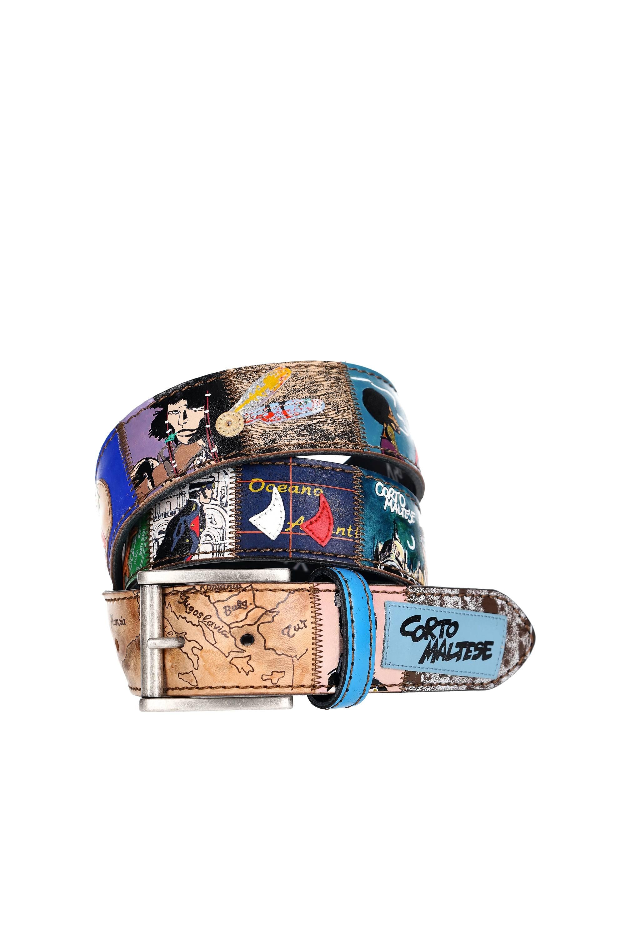 Artigianato Italiano Cintura artigianale in pelle dipinta a mano "Corto Maltese" CORTO MALTESE MLTTCLR