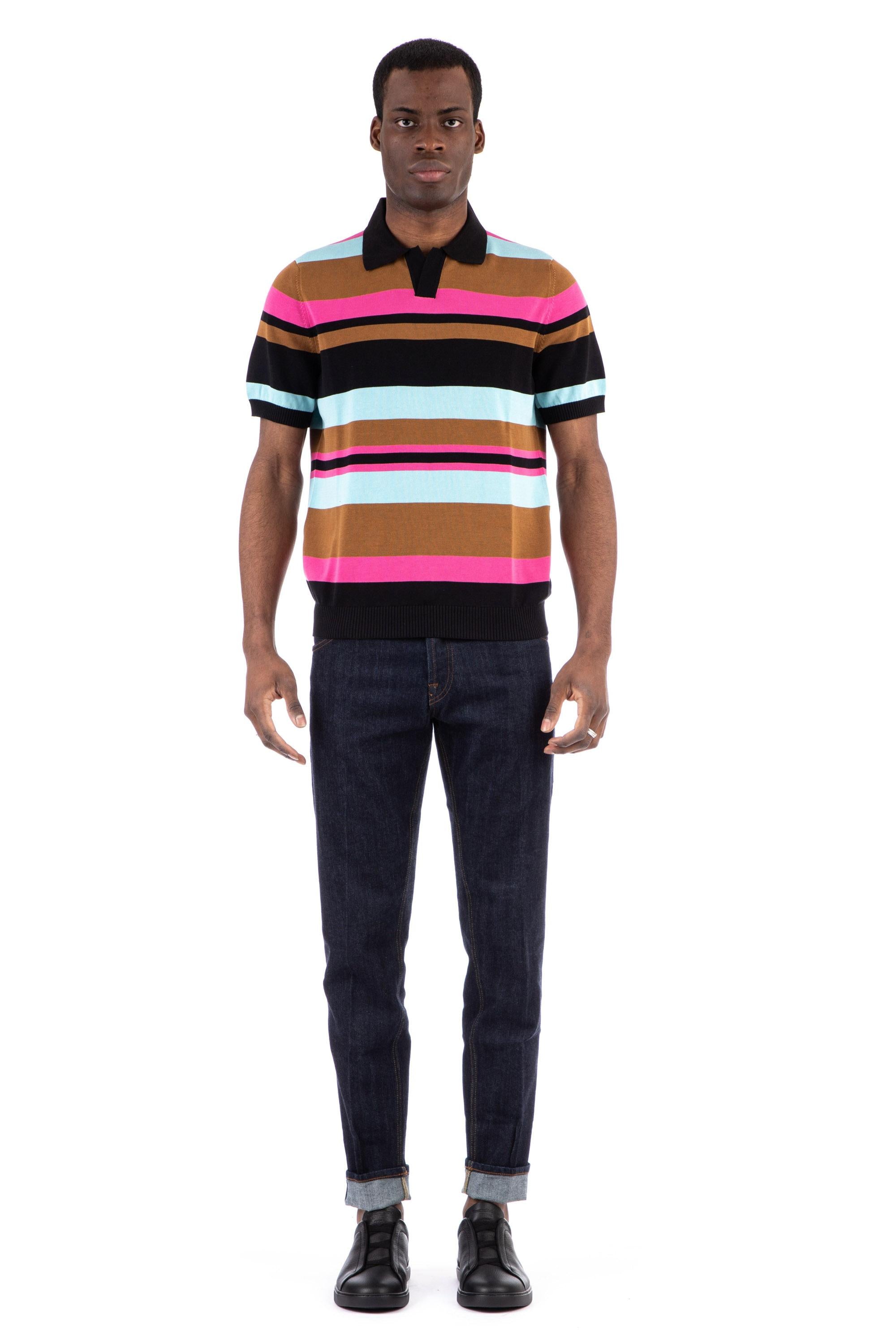 Polo open collar color block in cotone D1Z146R 001 Drumohr