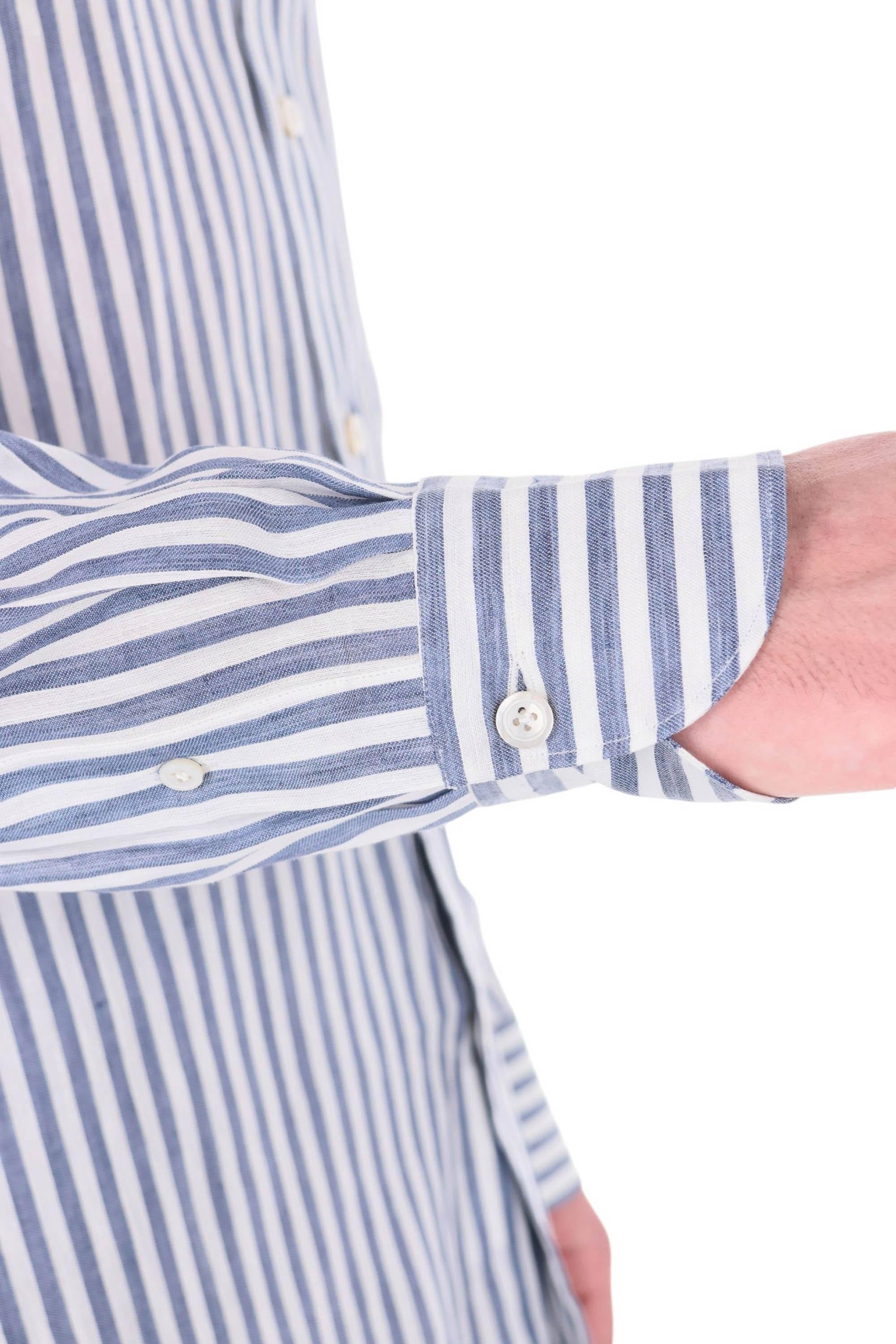 Finamore Camicia rigata in lino-lyocell modello Gaeta GT 013057 P6044 03