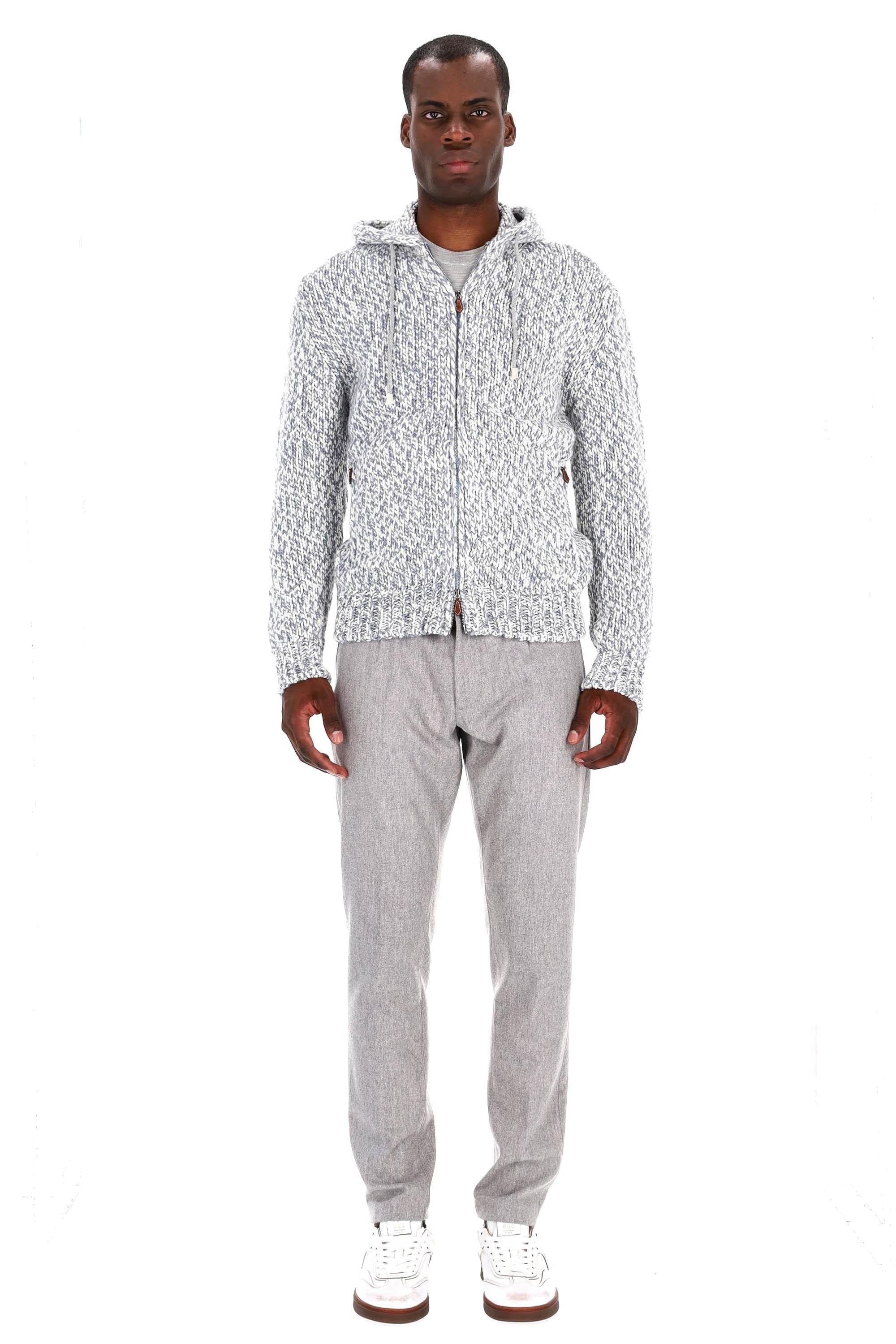 Eleventy Maglia full zip moulinè in cashmere con cappuccio L76MAGL43 MAG0J010 08