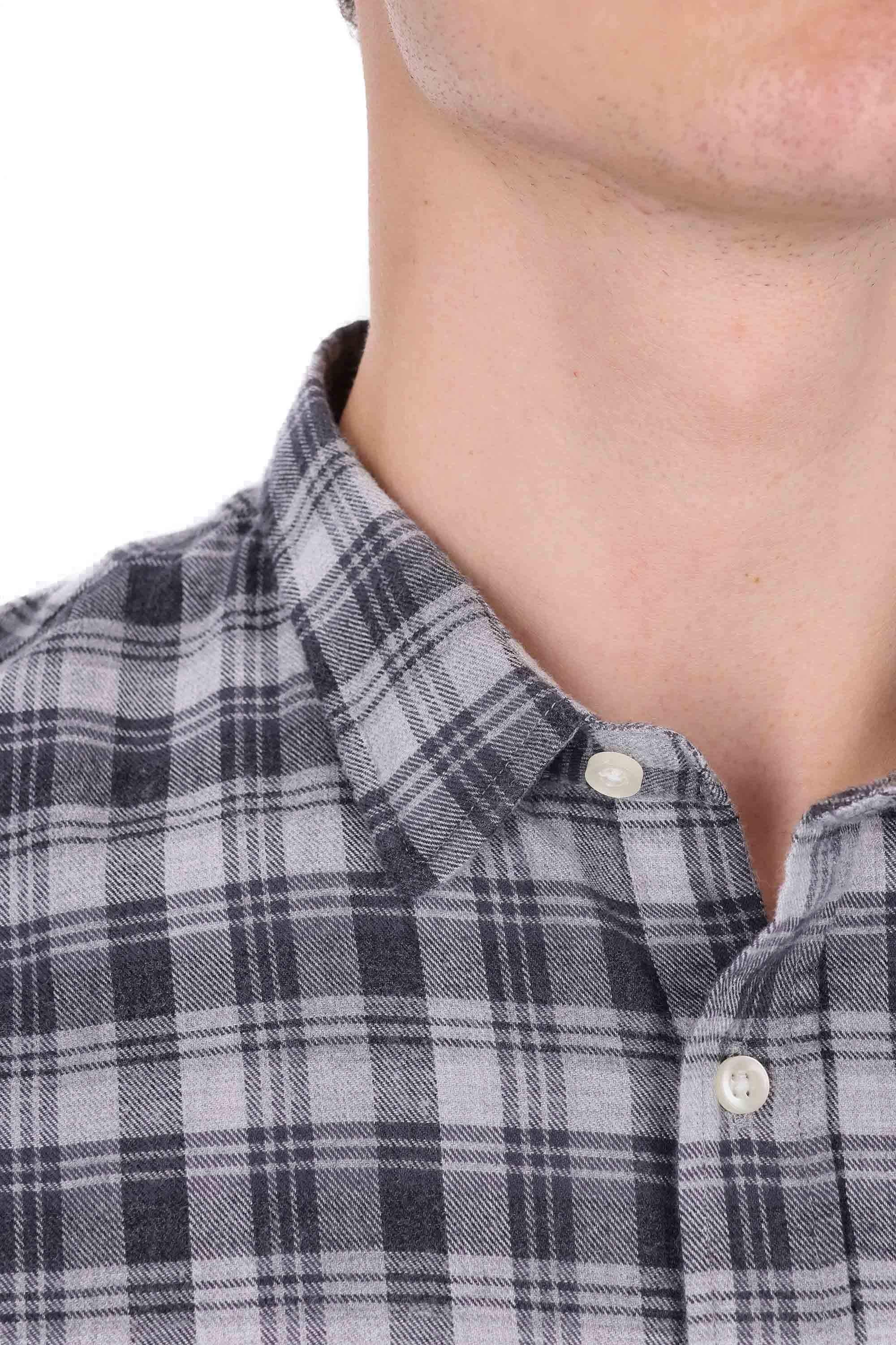 Officine Générale Camicia in flanella di cotone fantasia check mod. Lipp MSHI023 MIDGREY/DARKGREY