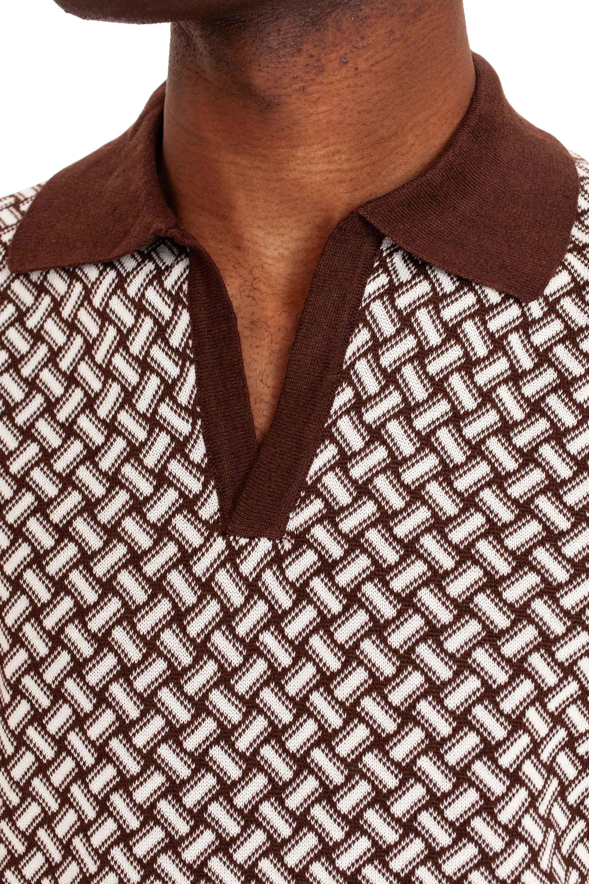 Polo in cotone-lino fantasia biscottino D9LZ146N/3 B32 Drumohr