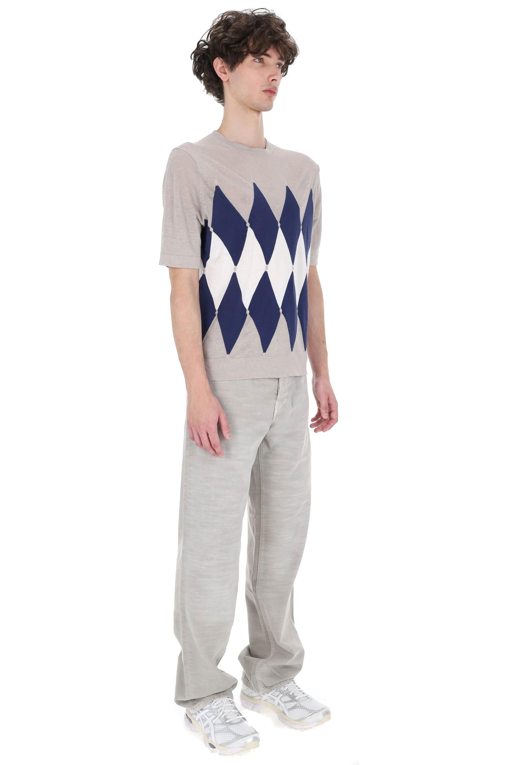 Ballantyne T-shirt girocollo in lino-cotone fantasia diamond argyle B2W025 14L20 95020