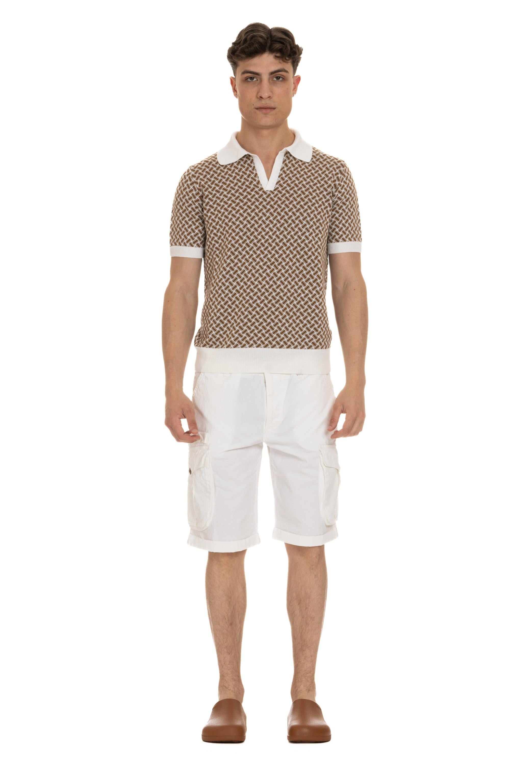 Drumohr Polo in cotone-lino fantasia biscottino D9LZ146N/4 B05