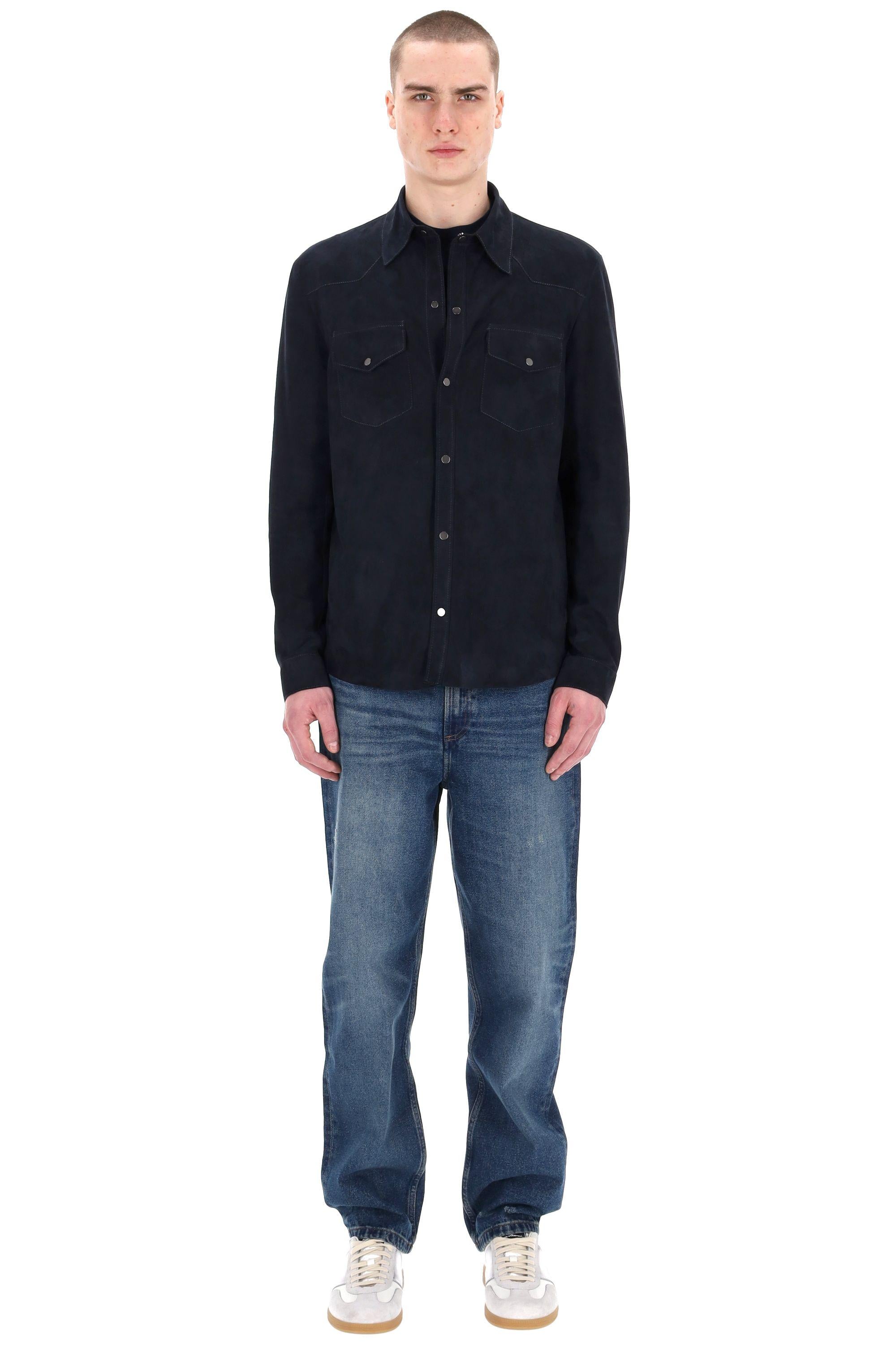 Salvatore Santoro Overshirt superlight in camoscio 48571-U-2 NAVY