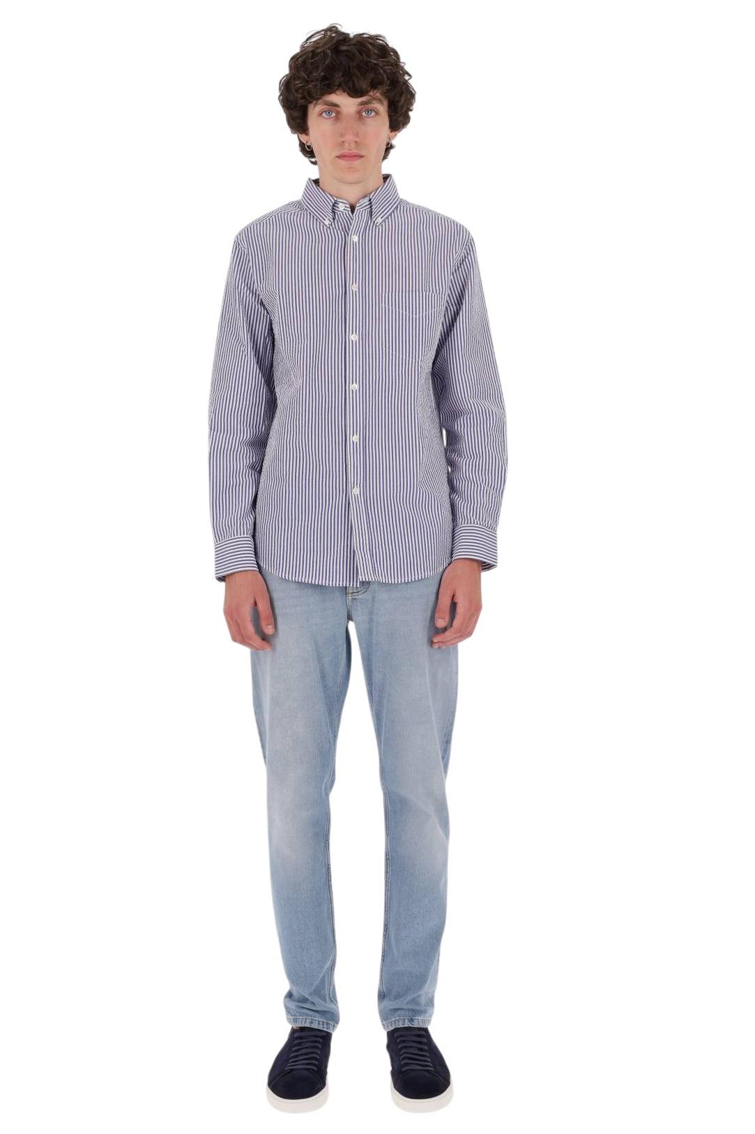 Portuguese Flannel Camicia Atlantico seersucker stripes bianco-blu 011 BLUE