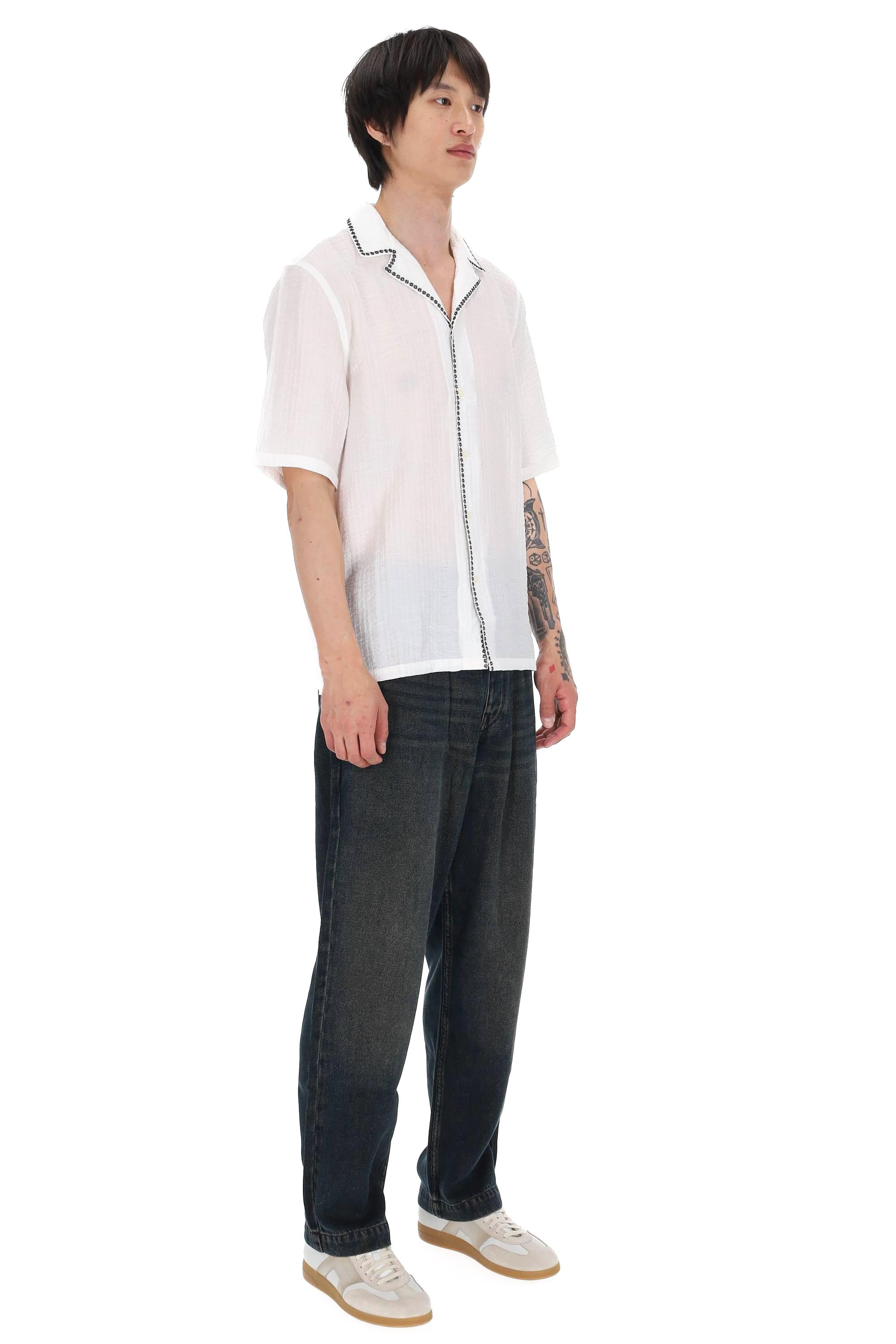 Officine Générale Camicia con ricamo in cotone seersucker mod. Eren MSHI005 WHITE/BLACK