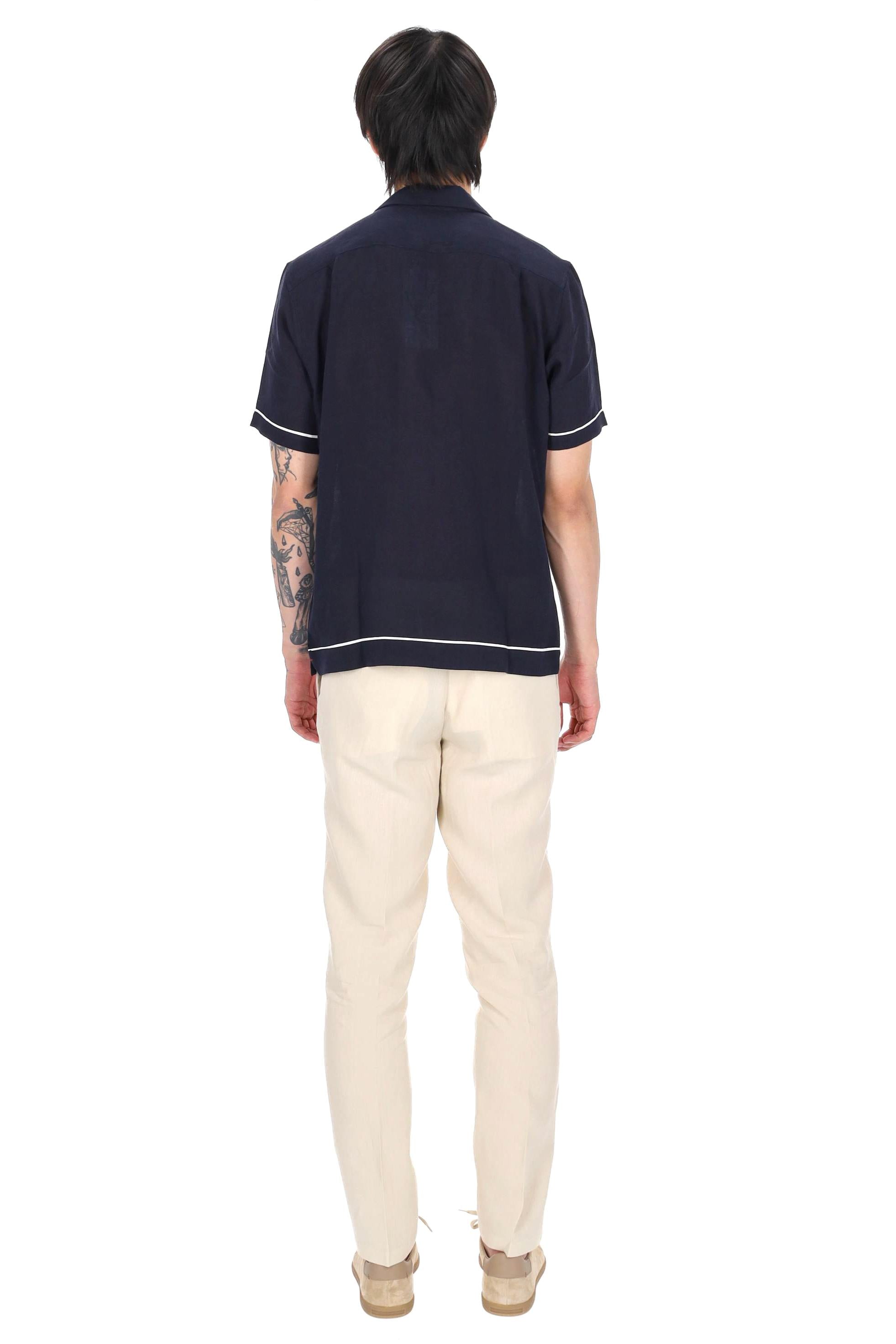 Orlebar Brown Camicia in lino double piping mod. Maitan 281817 NIGHT IRIS/WHITE SAND