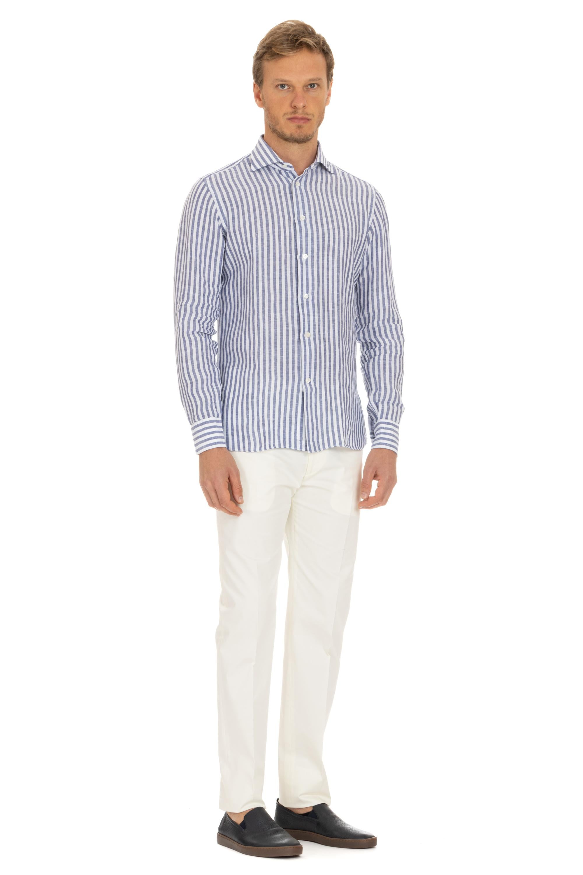 Borriello Camicia sartoriale rigata in puro lino 18052 3