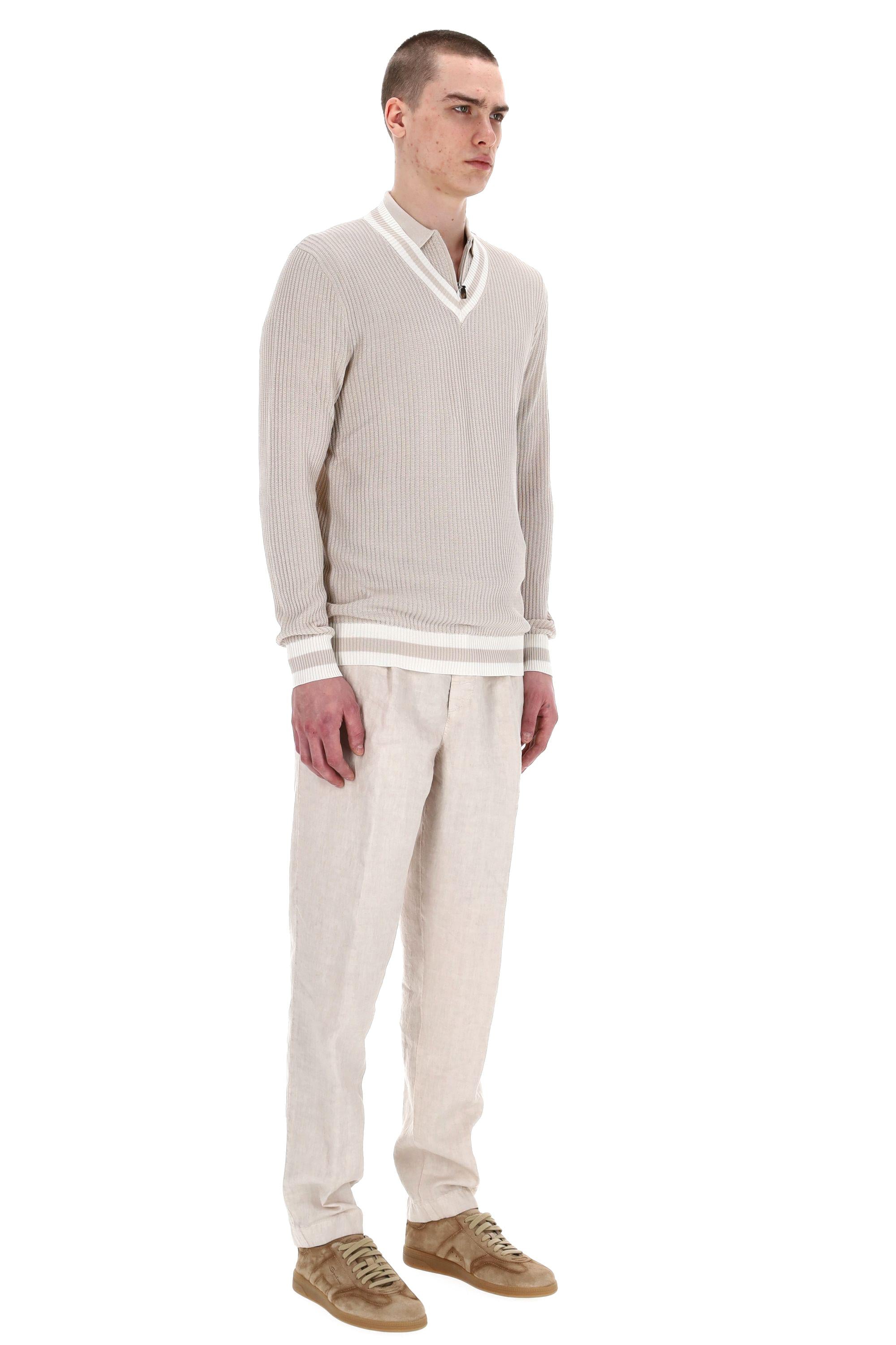 Eleventy Maglia scollo V in cotone con profili in contrasto K76MAGK51 02-01