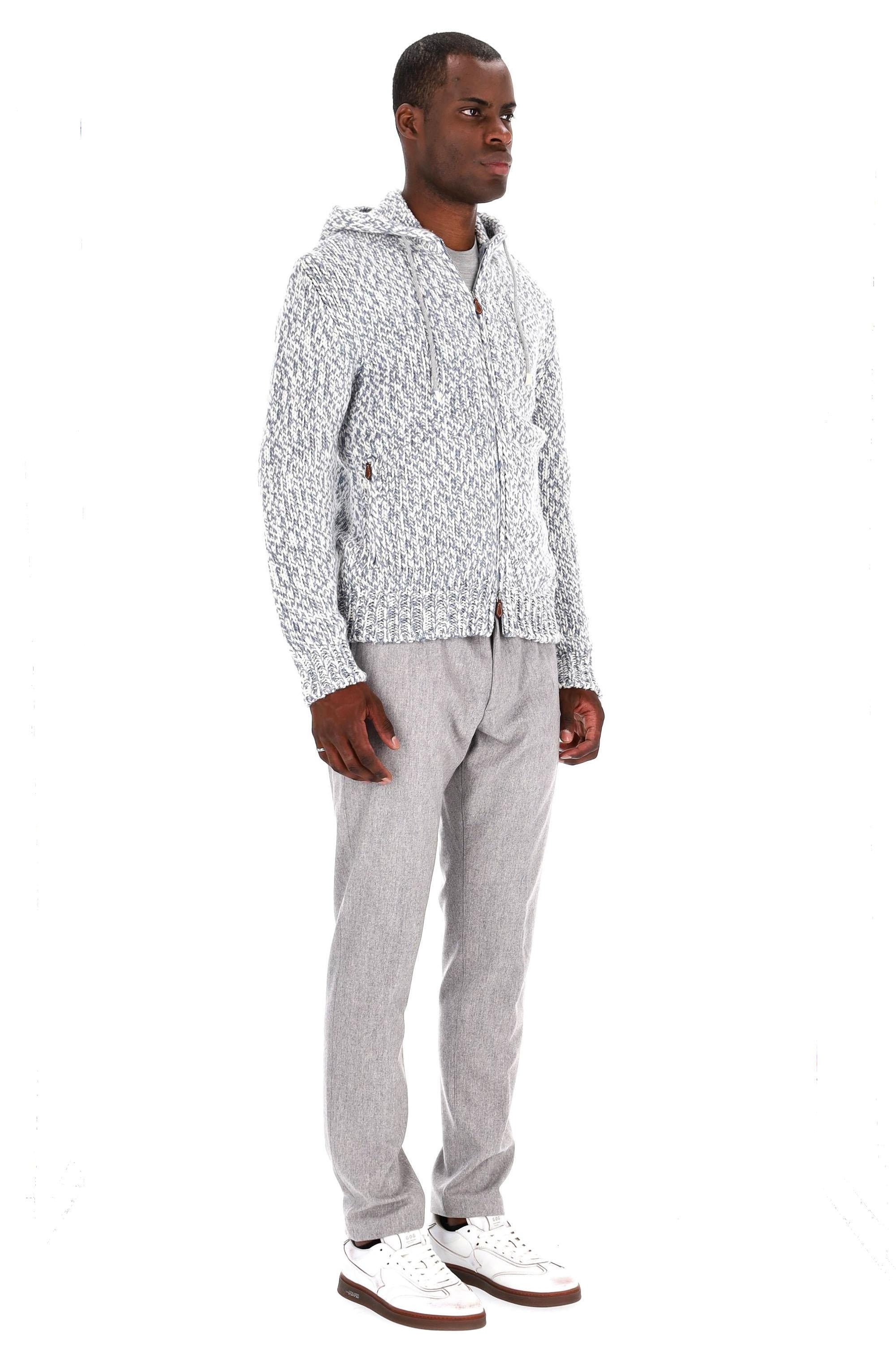 Eleventy Maglia full zip moulinè in cashmere con cappuccio L76MAGL43 MAG0J010 08