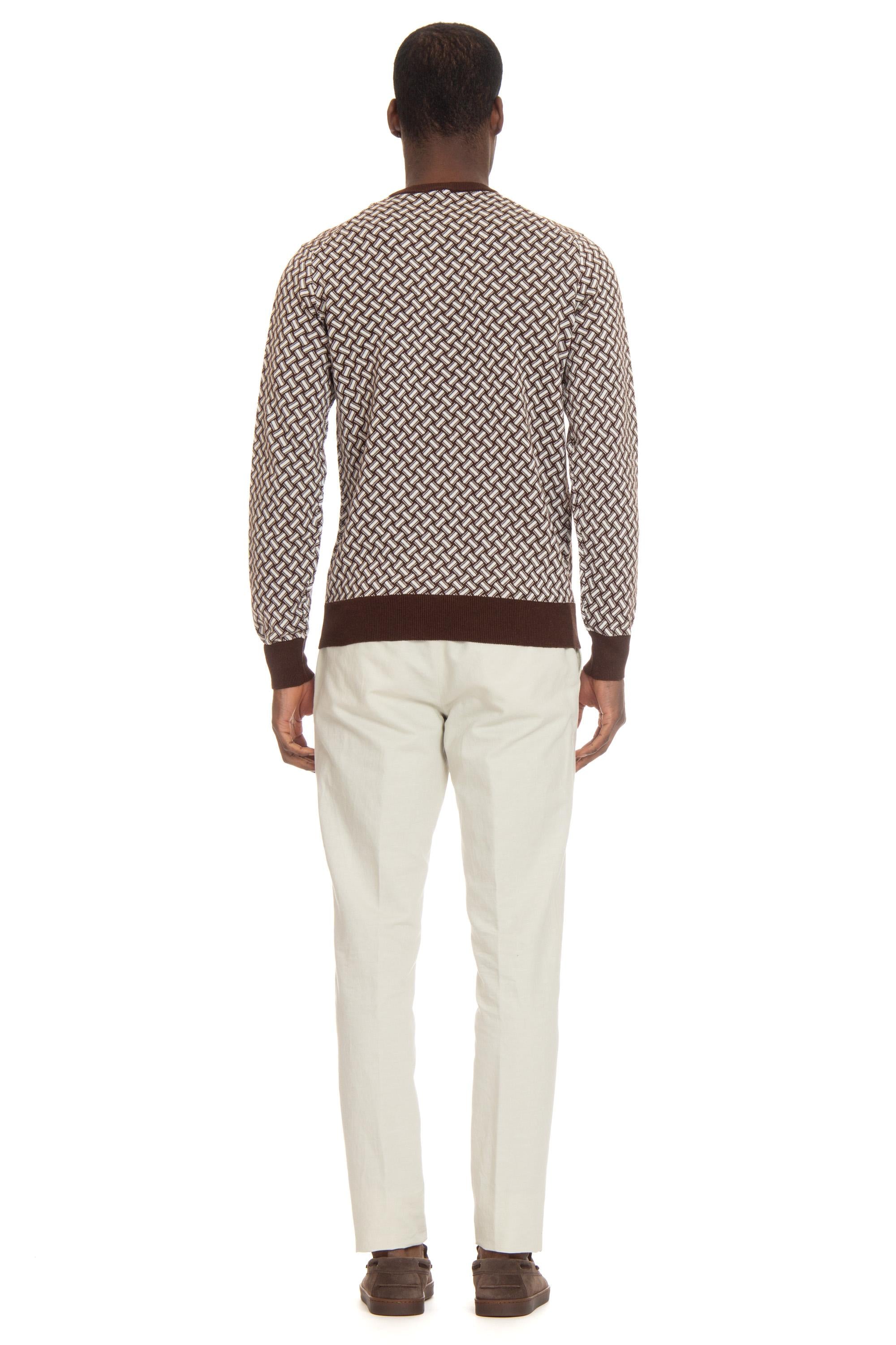 Maglia girocollo in cotone-lino fantasia biscottino D9LZ113N/5 B32 Drumohr