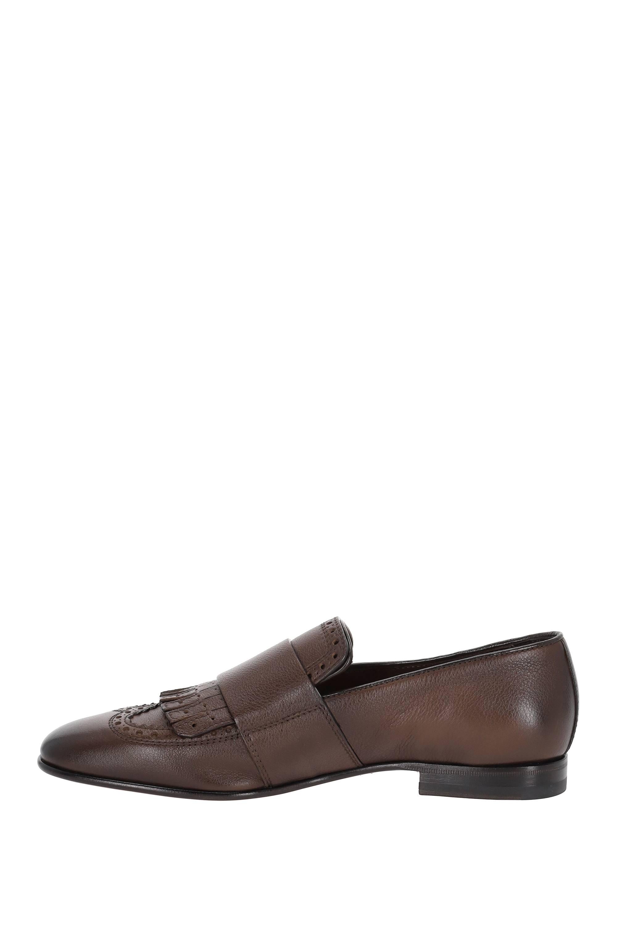Mocassino in pelle con fibbie e frange MCNC18412LA3SGFR T50 Santoni