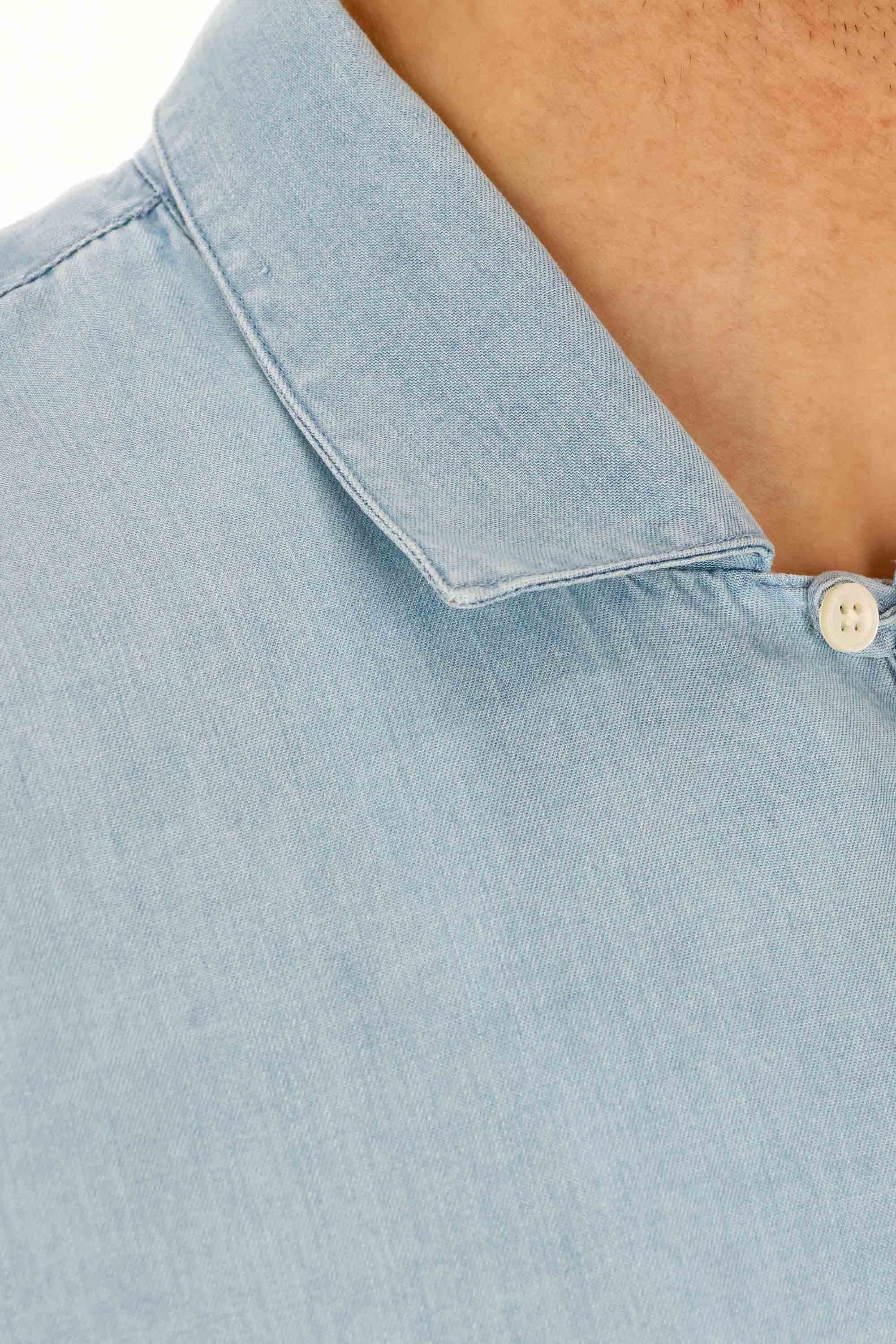 Officine Générale Camicia in lyocell collo bowling mod. Leto MSHI031 LIGHT BLUE