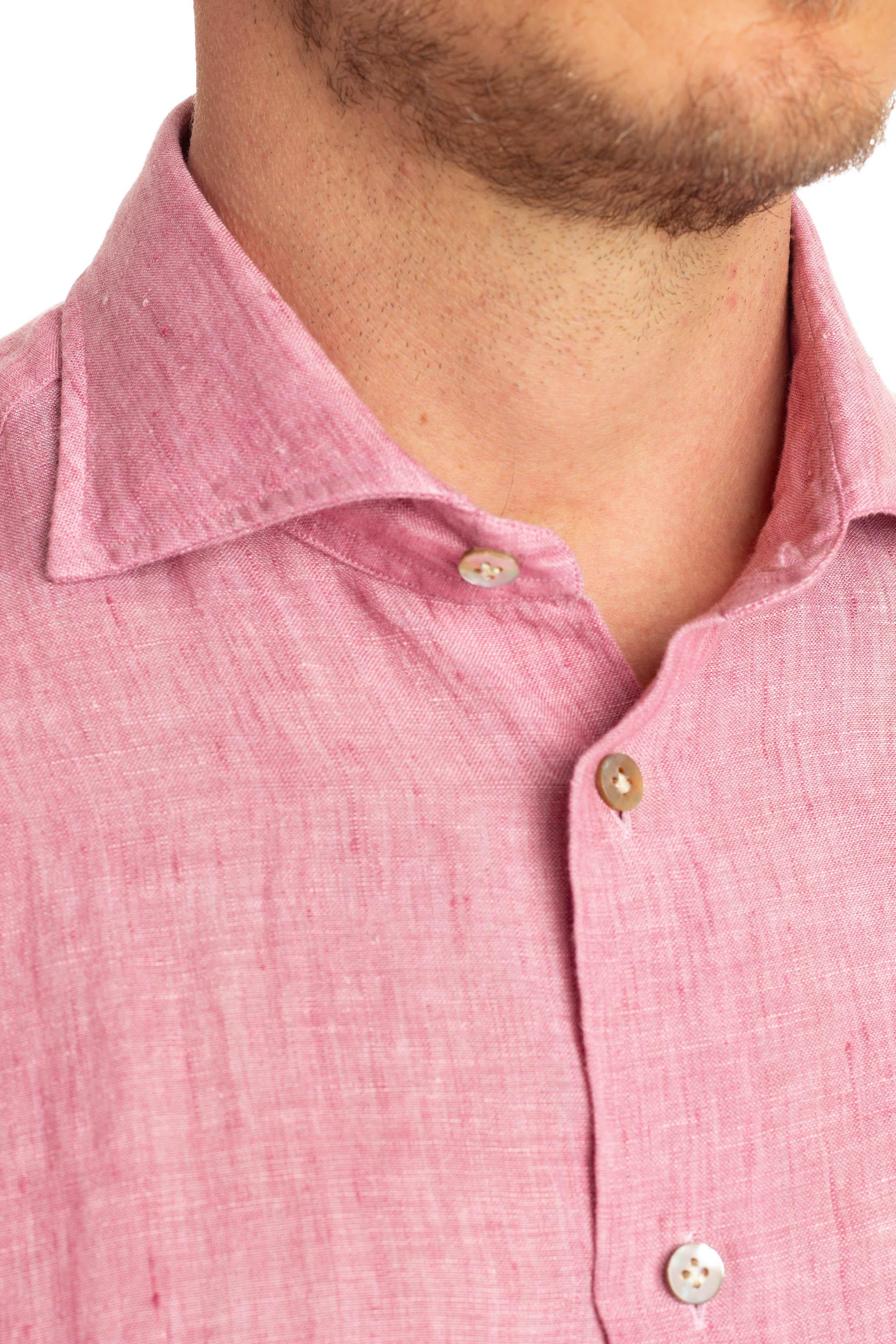 Camicia sartoriale in lino delavè tinta unita 18042 2 Borriello