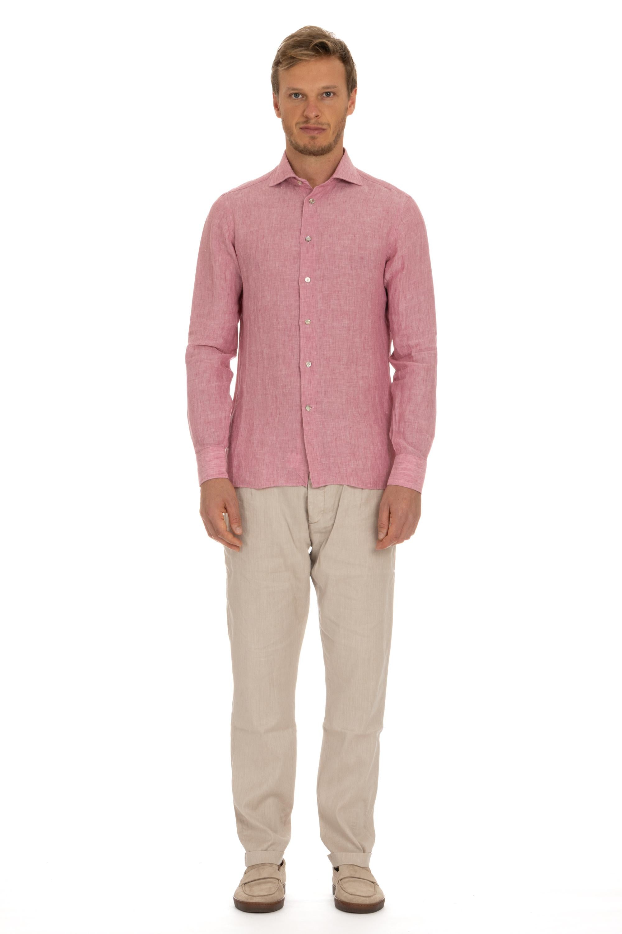 Borriello Camicia sartoriale in lino delavè tinta unita 18042 2