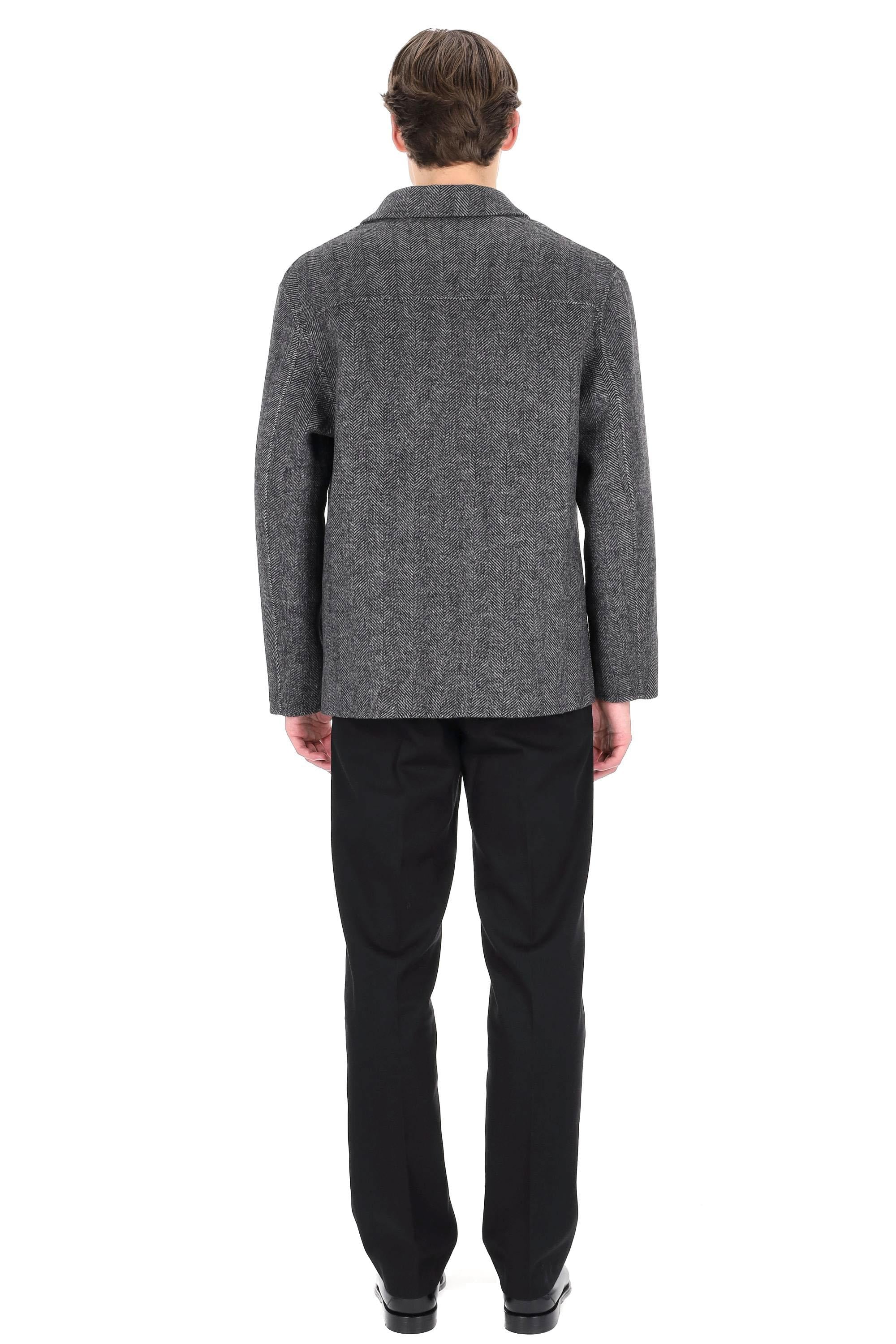 Officine Générale Overshirt in lana spigata mod. Hamid MOVS070 DARKGREY/MIDGREY