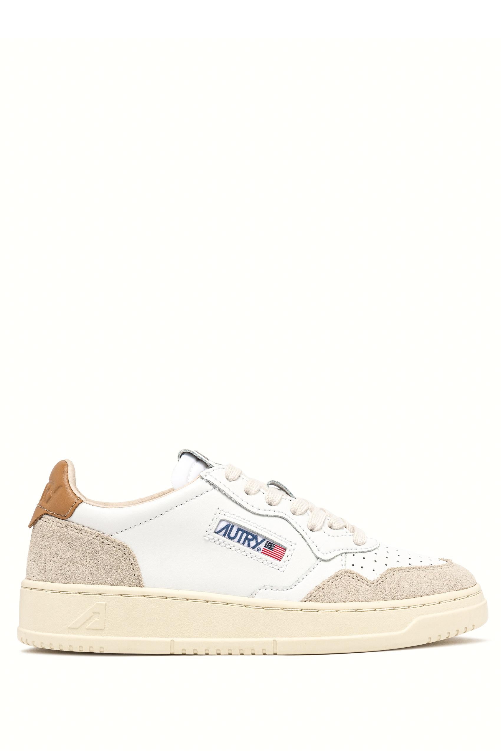 Autry Sneaker bimateriale in pelle e camoscio talloncino nocciola AULM LS02 WHT/BRNSUG