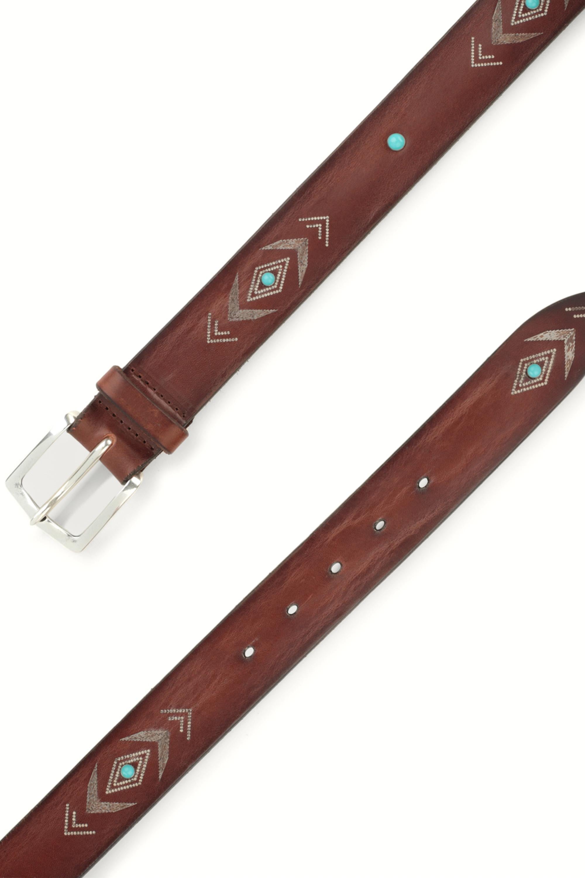 Orciani Cintura in pelle laserata con turchesi U08262 BRUCIATO