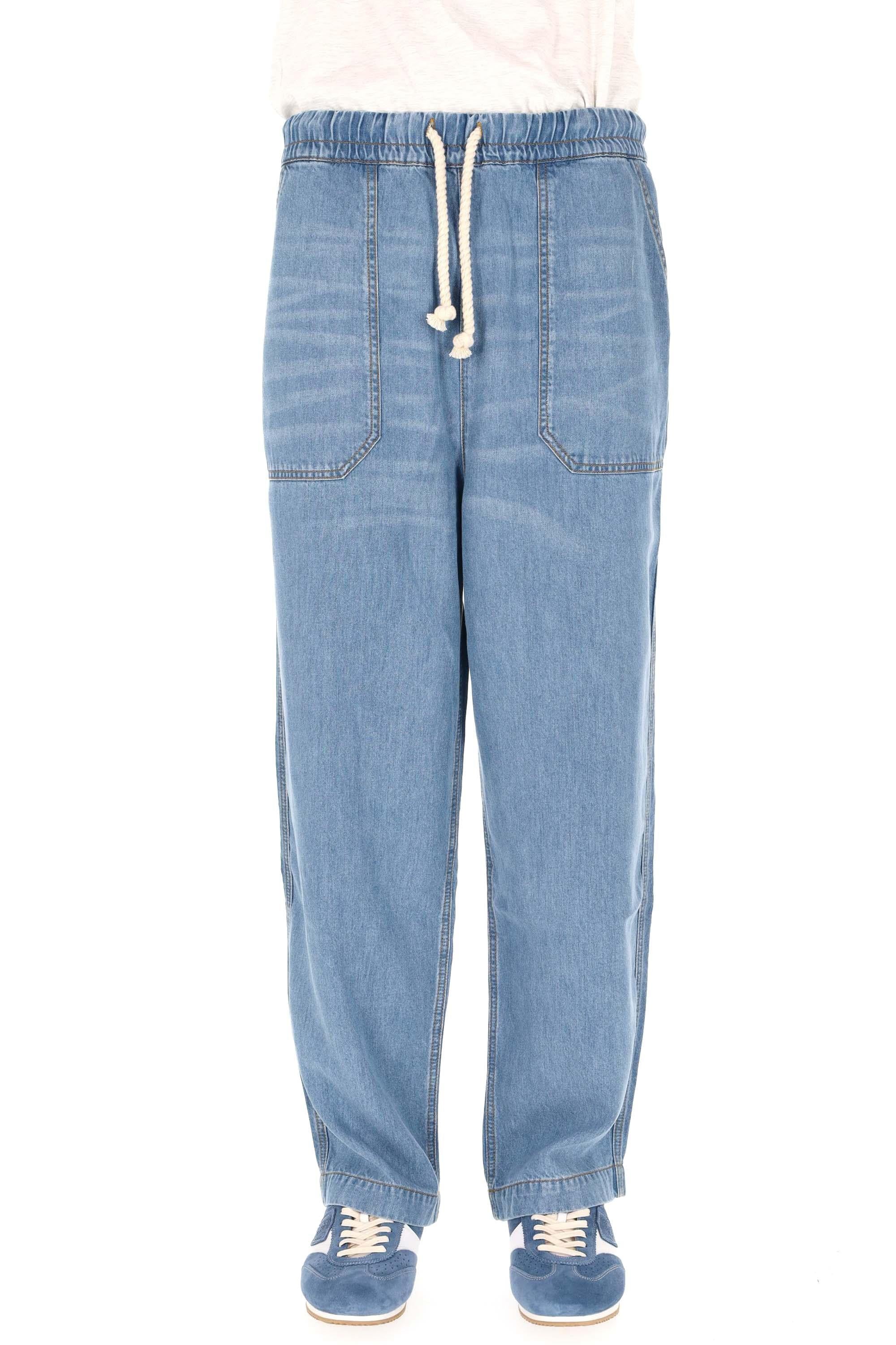 Officine Générale Jeans in lyocell con corda ed elastico mod. Ferry MCHN700 MID BLUE