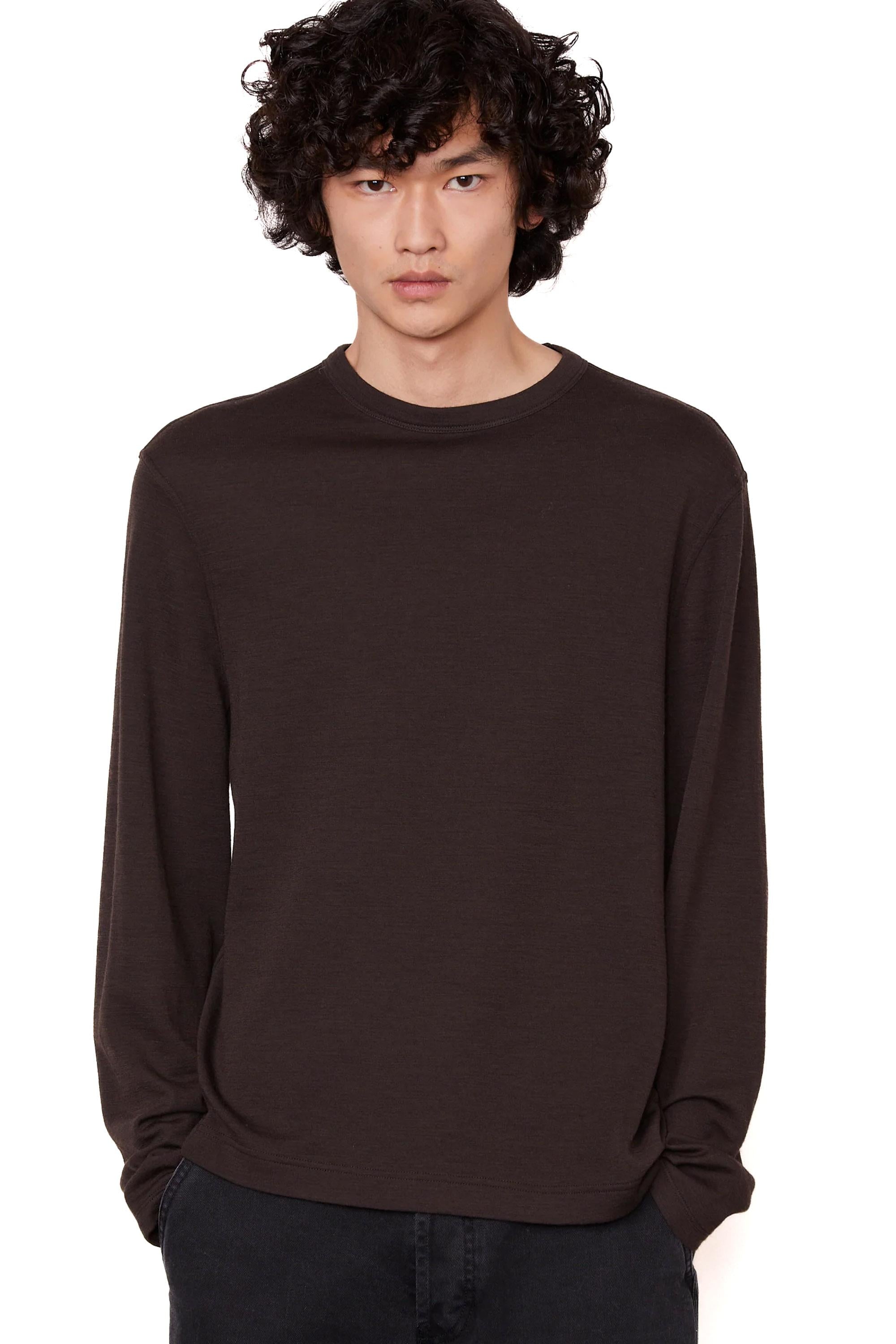 Officine Générale T-shirt manica lunga in lana MTEE211 DARK COFFEE