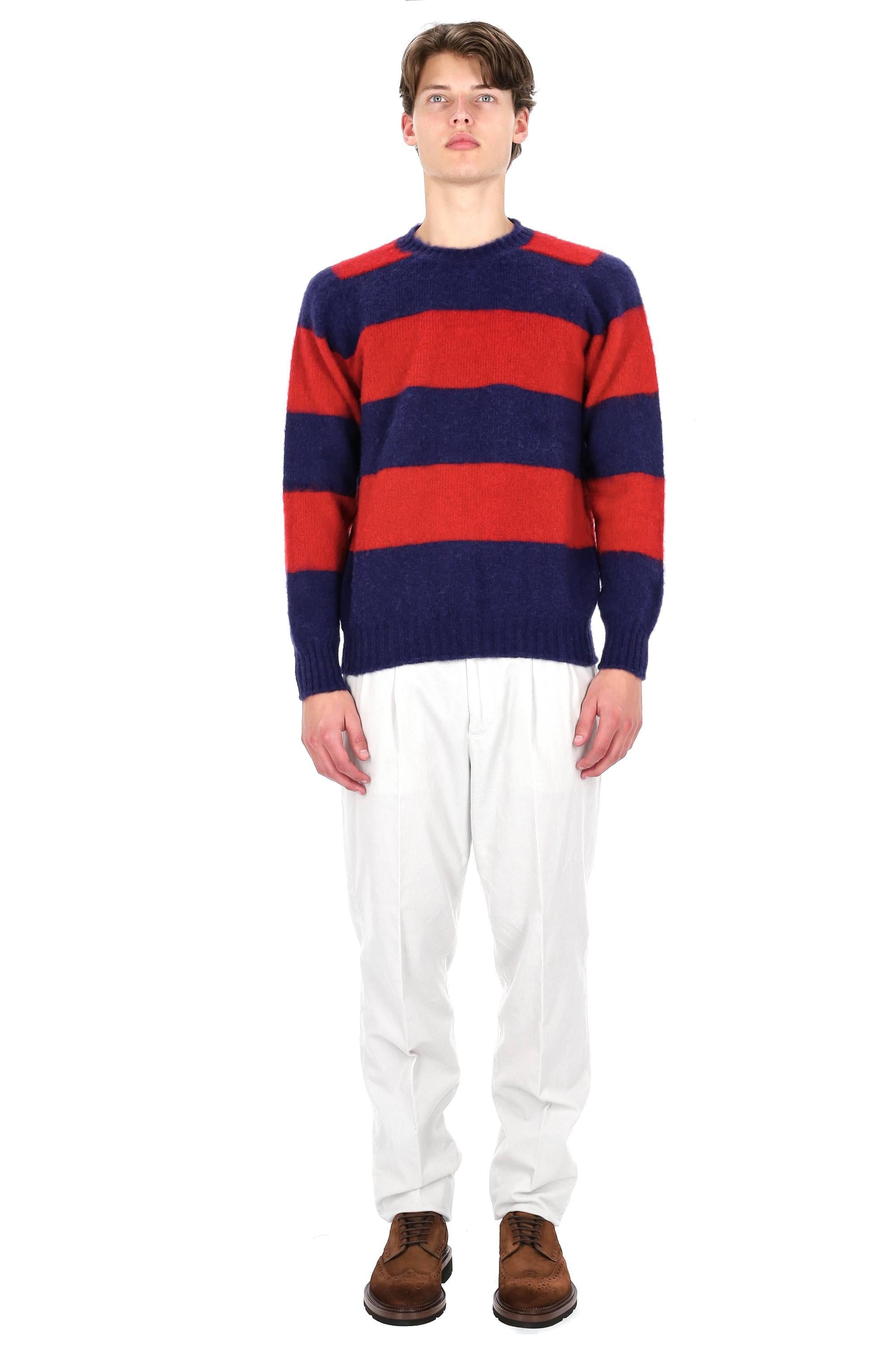 Howlin' Maglia girocollo in lana shetland Shaggy Bear SHAGGY BEAR-CHUNKY STRIPES BLUE DREAMS