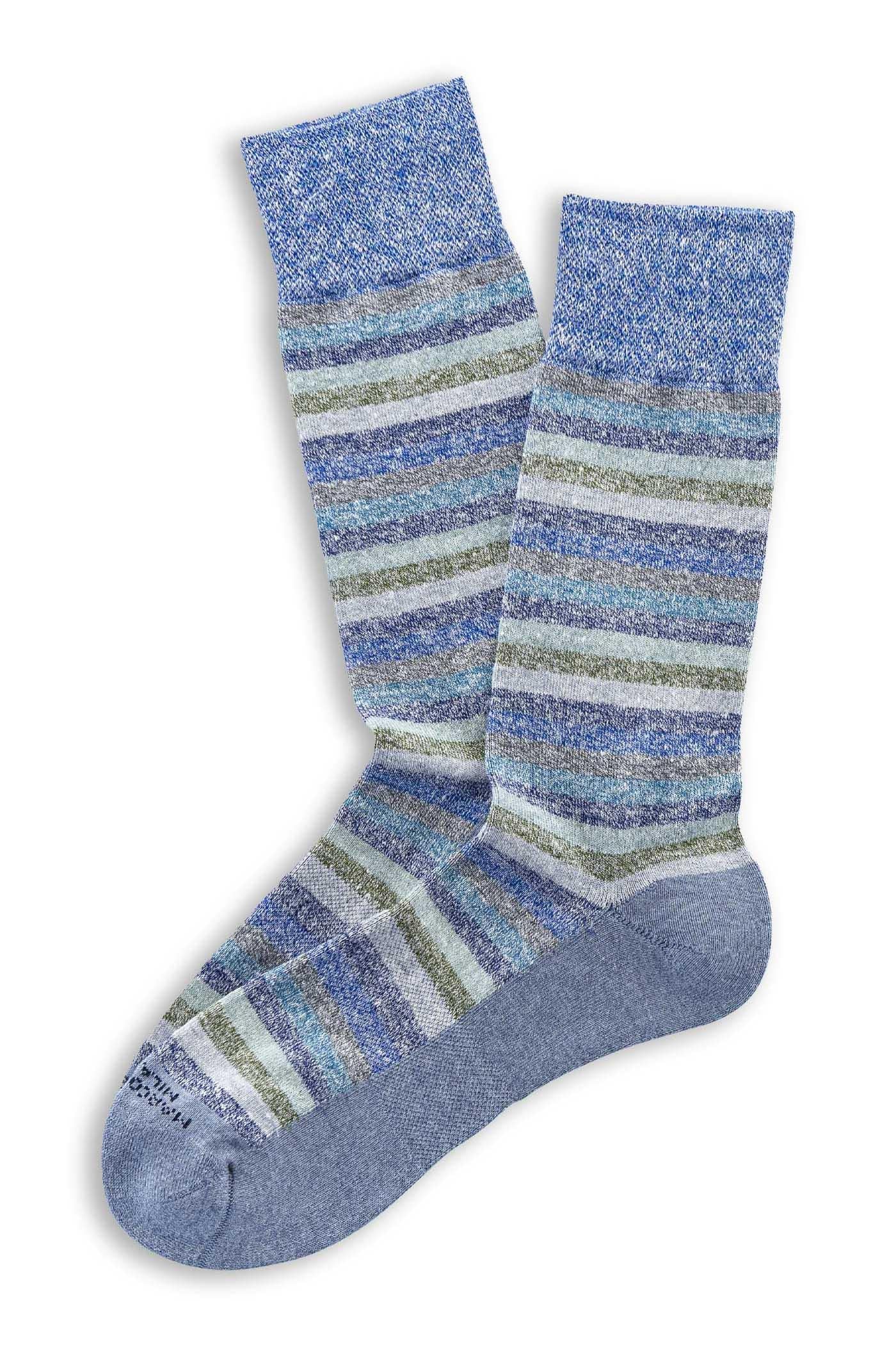 Marcoliani Calza al polpaccio in cotone-lino rainbow stripes MAR4882T 501