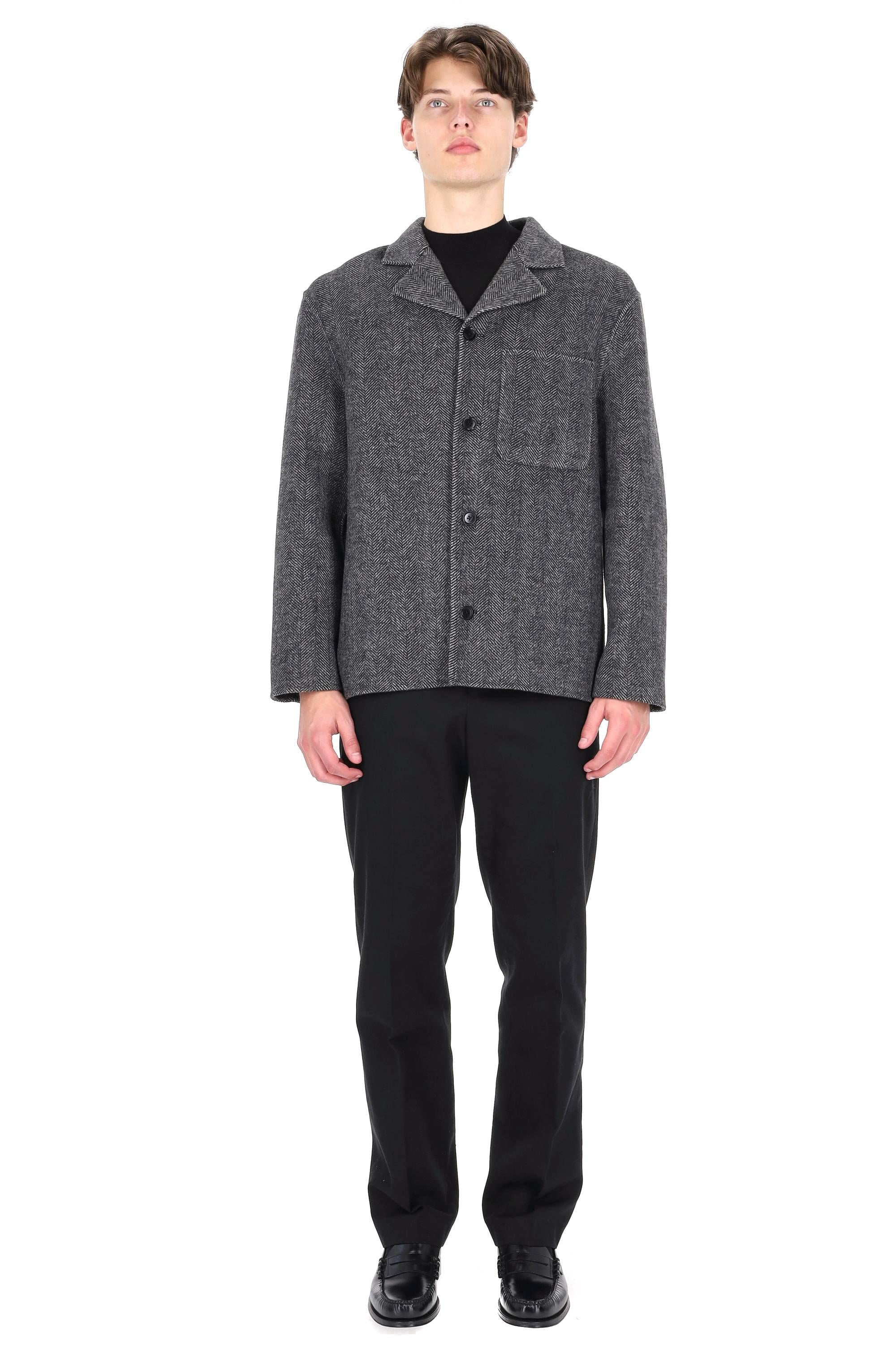 Officine Générale Overshirt in lana spigata mod. Hamid MOVS070 DARKGREY/MIDGREY
