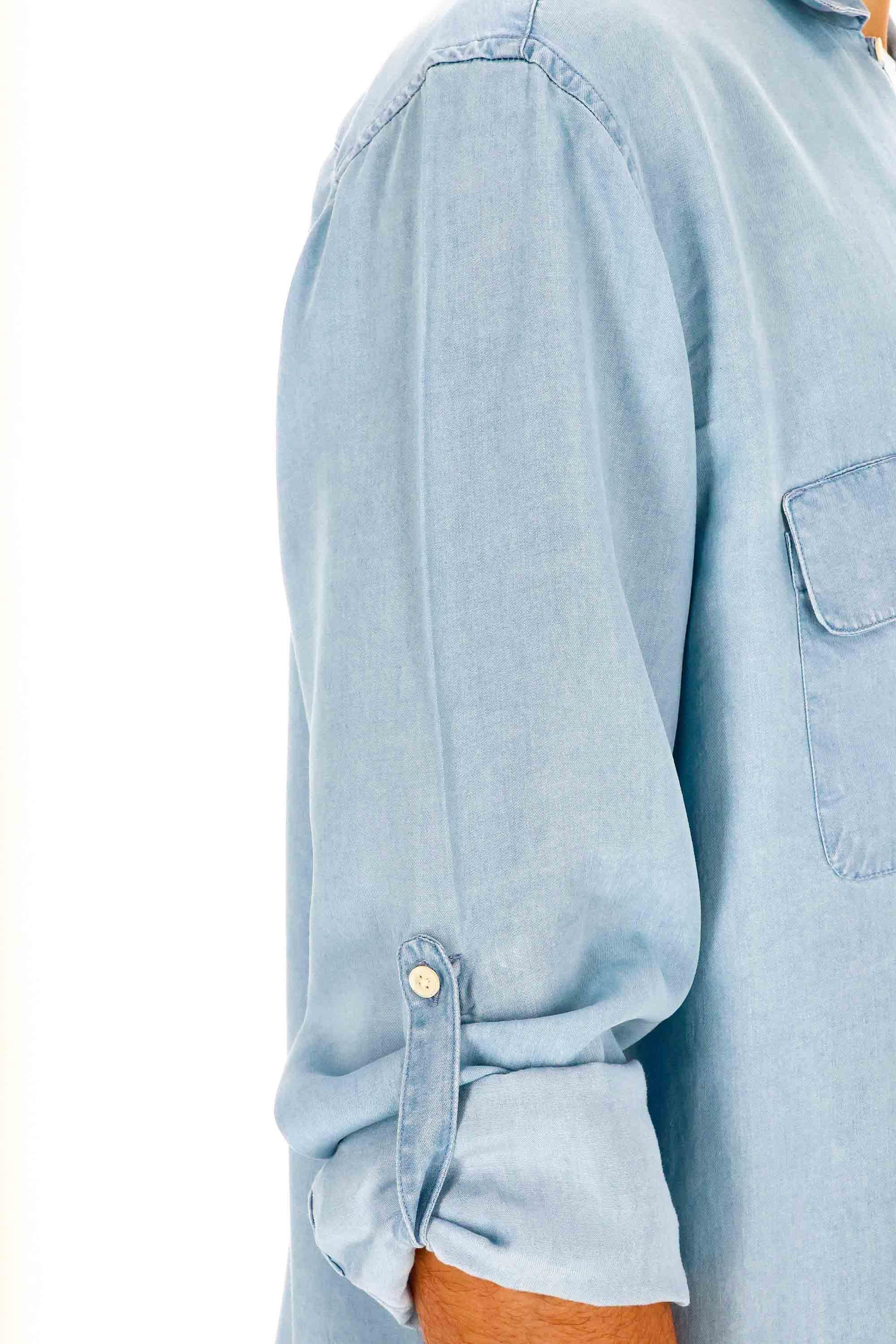Officine Générale Camicia in lyocell collo bowling mod. Leto MSHI031 LIGHT BLUE