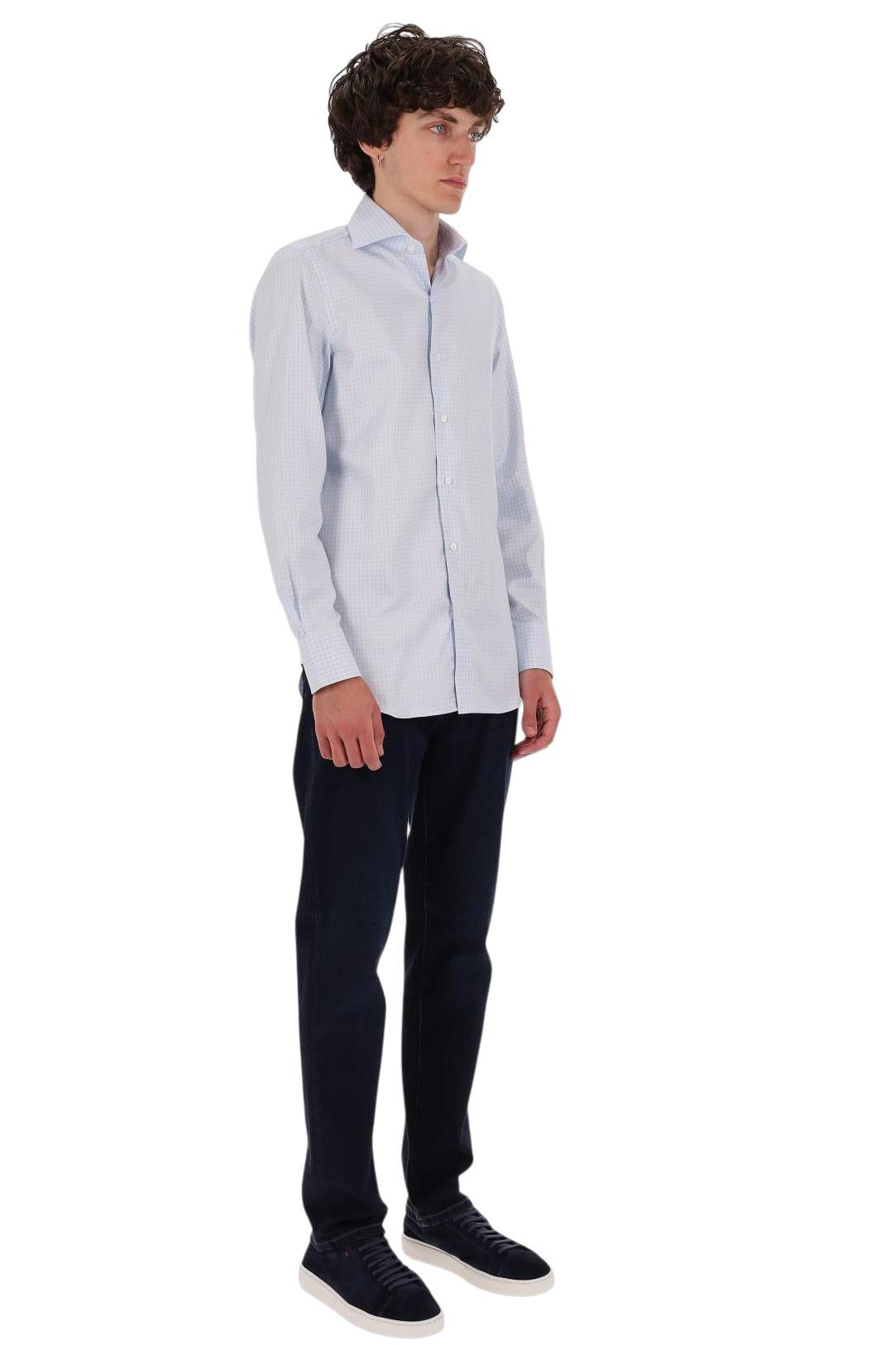 Finamore Camicia in cotone micro quadretto linea Milano ML 460187 C0784 02
