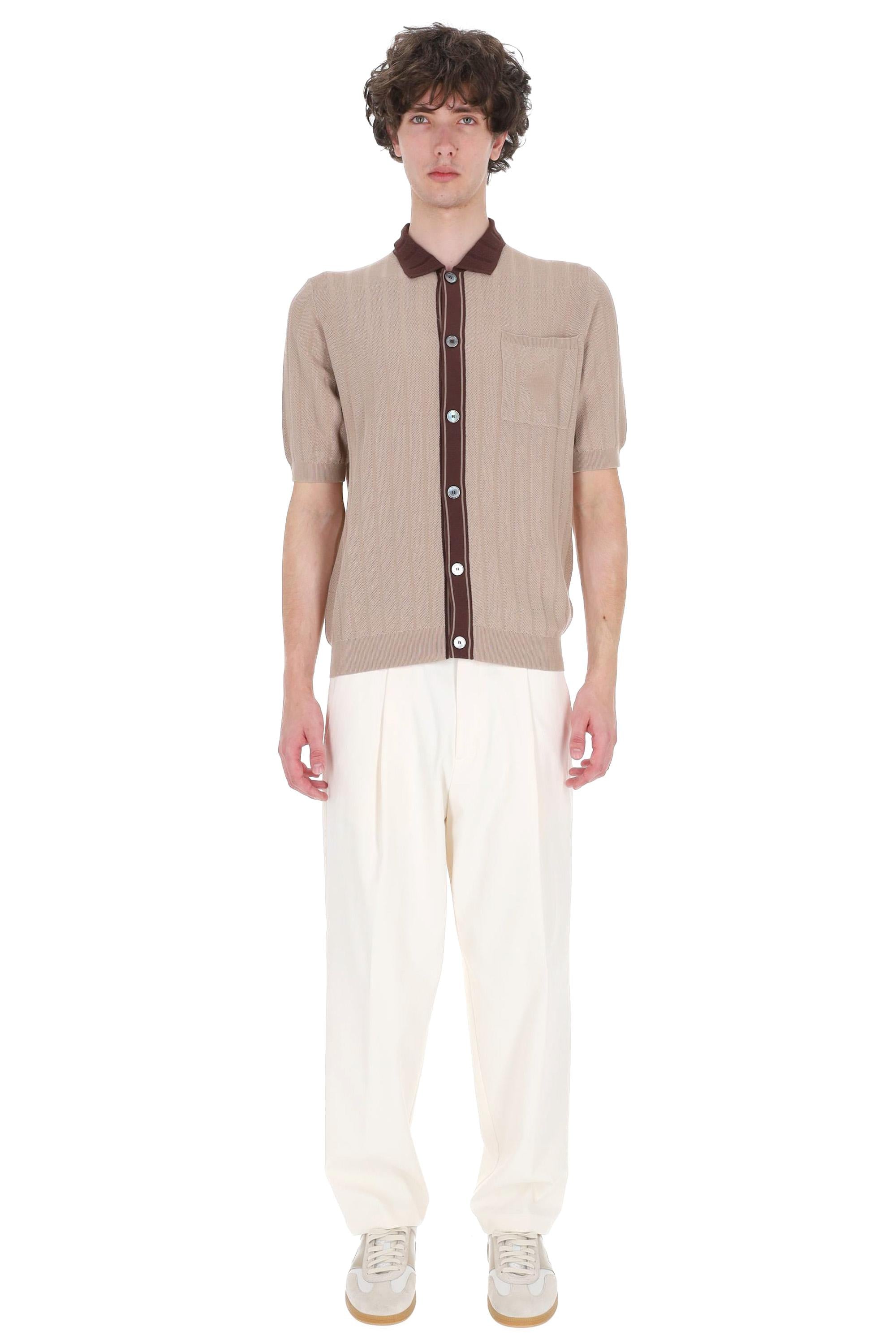 Ballantyne Polo-camicia in cotone tramato con profili in contrasto B2H034 14C13 94539