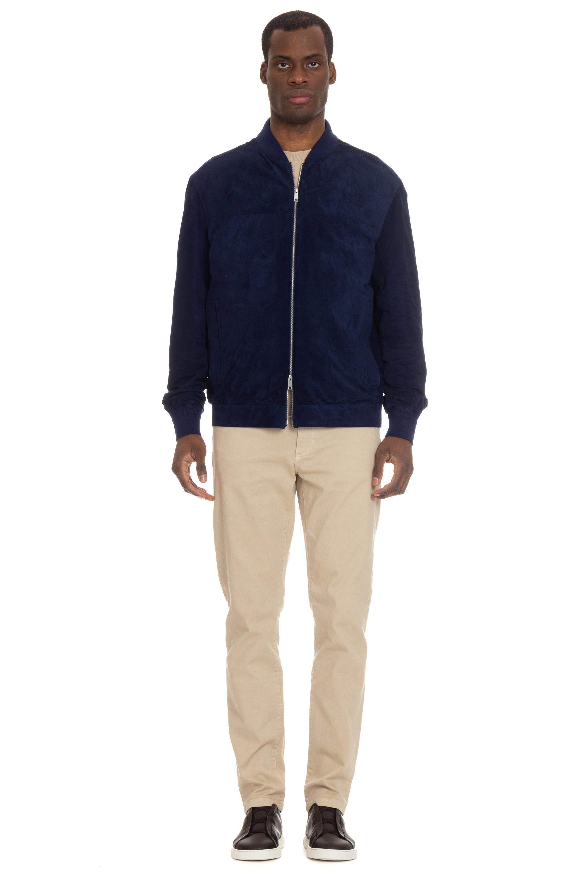 Zegna Bomber in camoscio collo baseball UDPVMA7-D169 B07