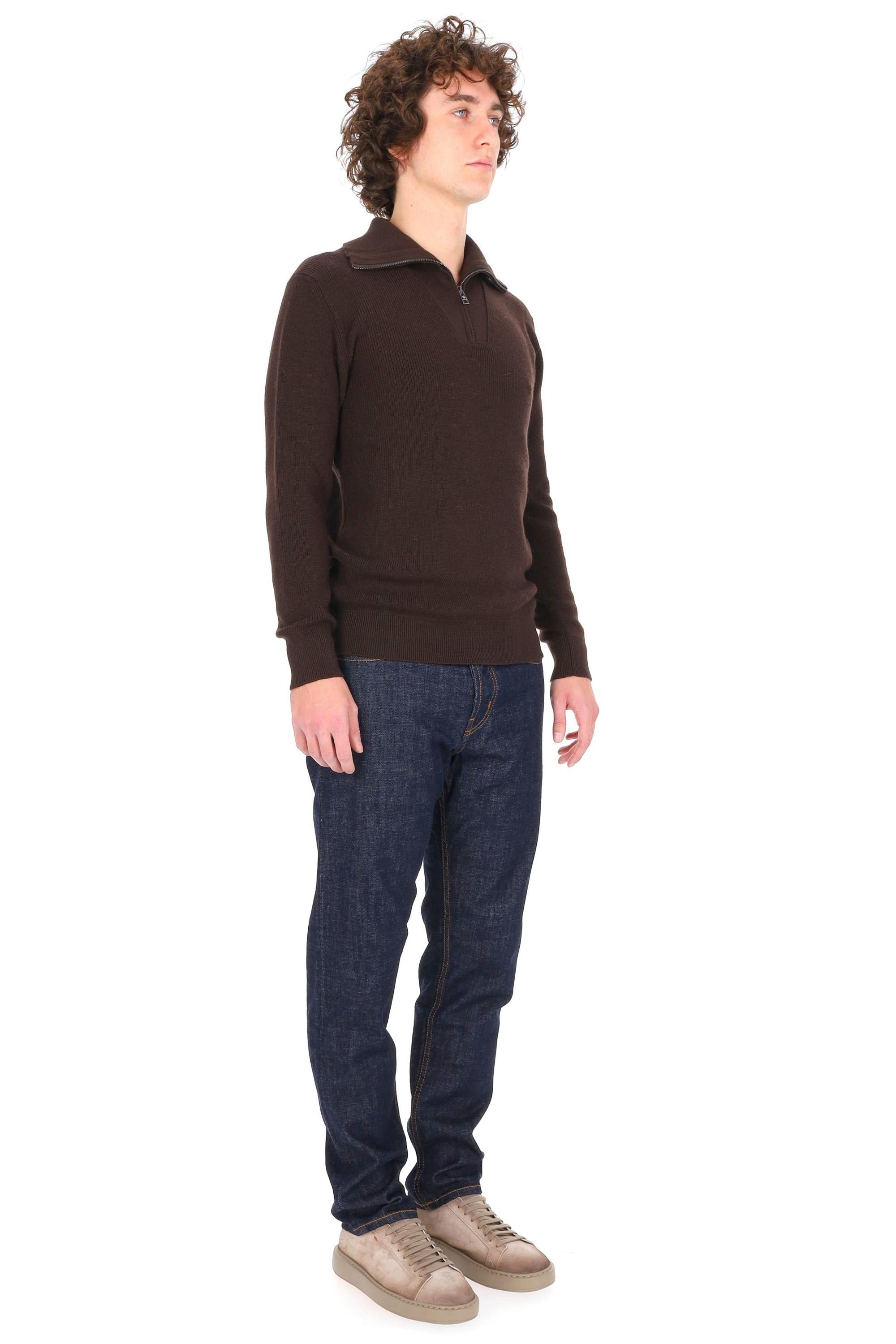 Tagliatore Maglia modello camionnaire Linton in lana vergine PWI25-01 25I226 MORO