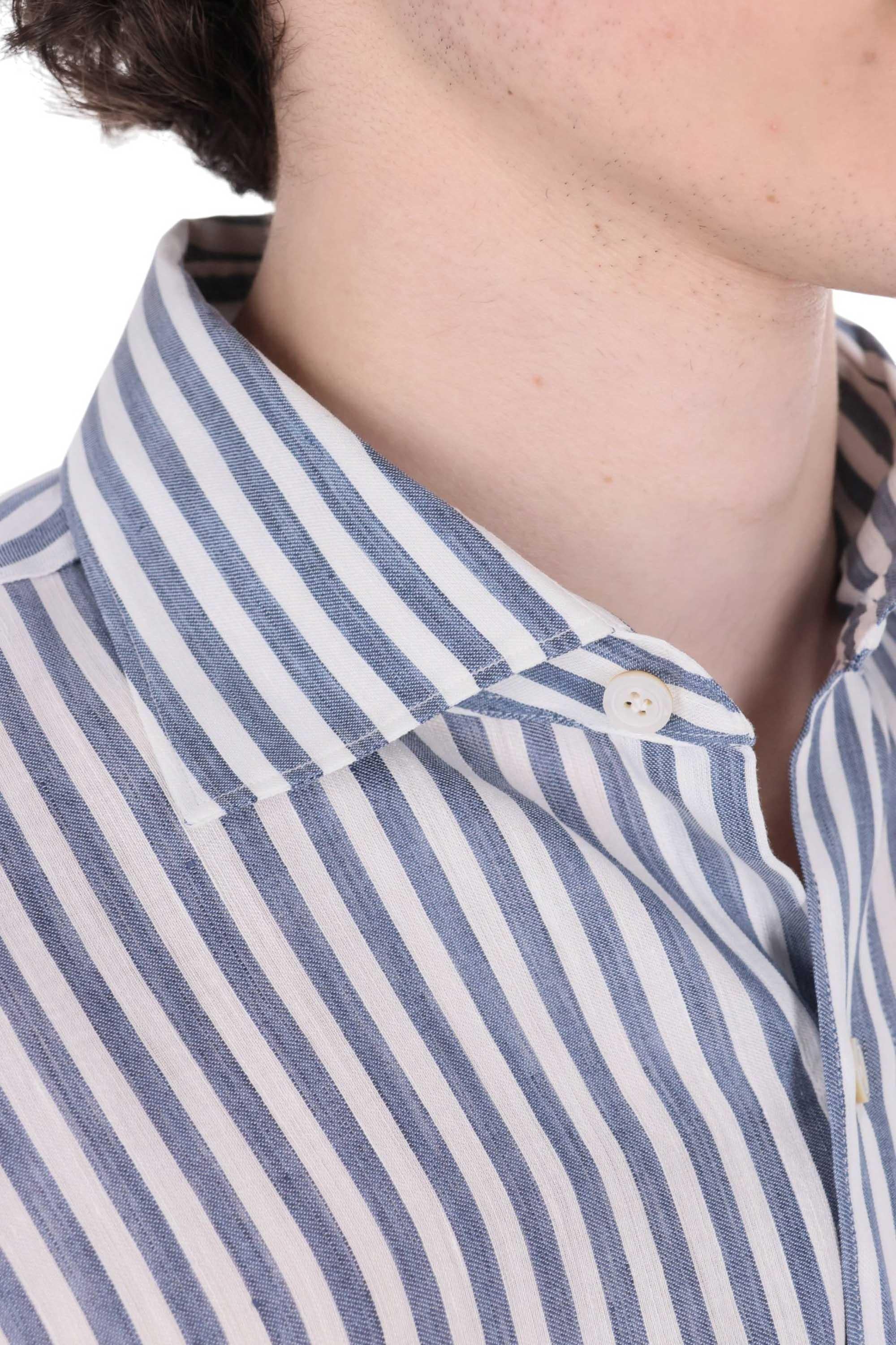 Finamore Camicia rigata in lino-lyocell modello Gaeta GT 013057 P6044 03
