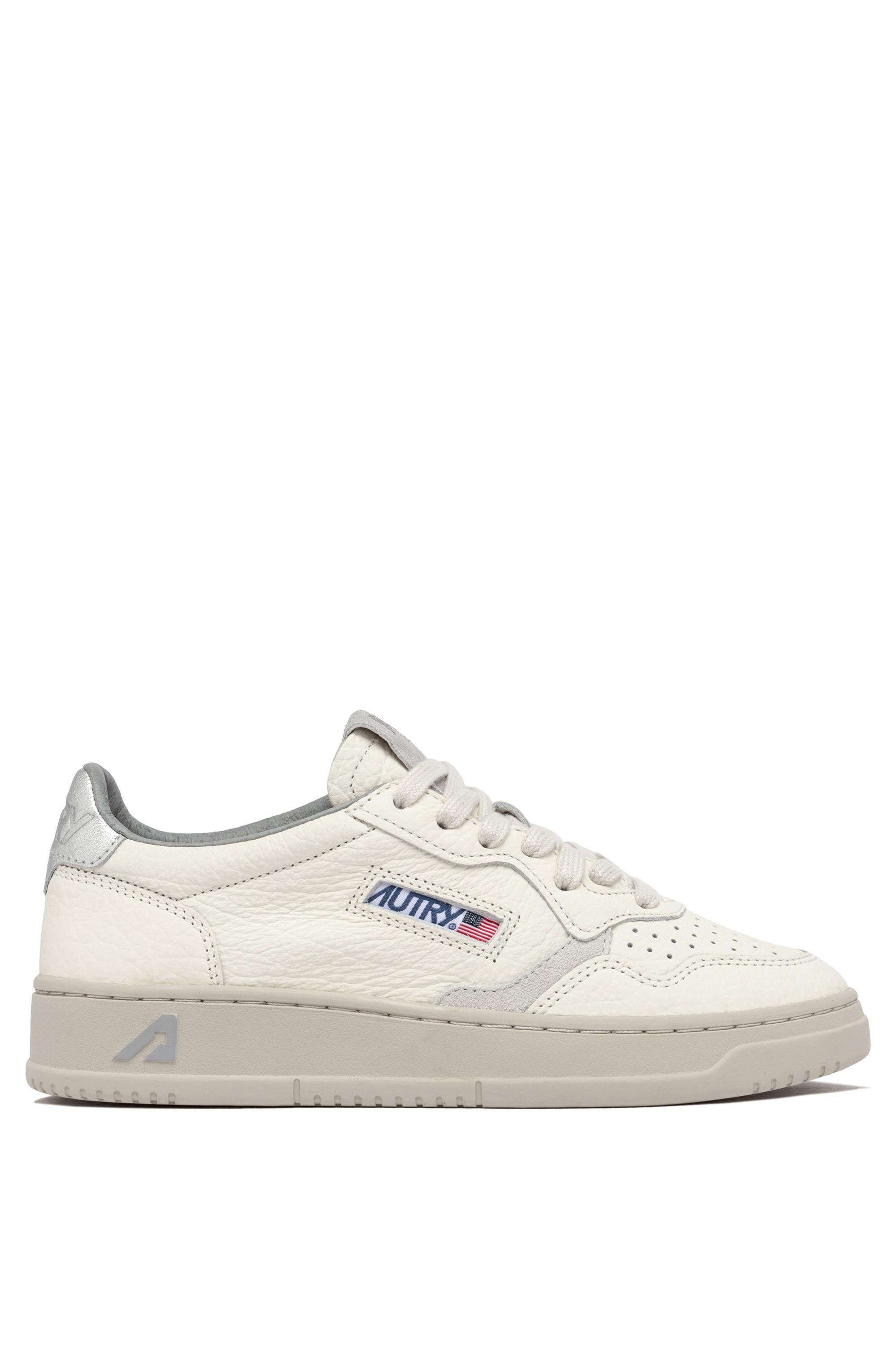 Sneaker donna Medalist low in pelle effetto elephant talloncino argento AULW EL01 SLV/WHT Autry