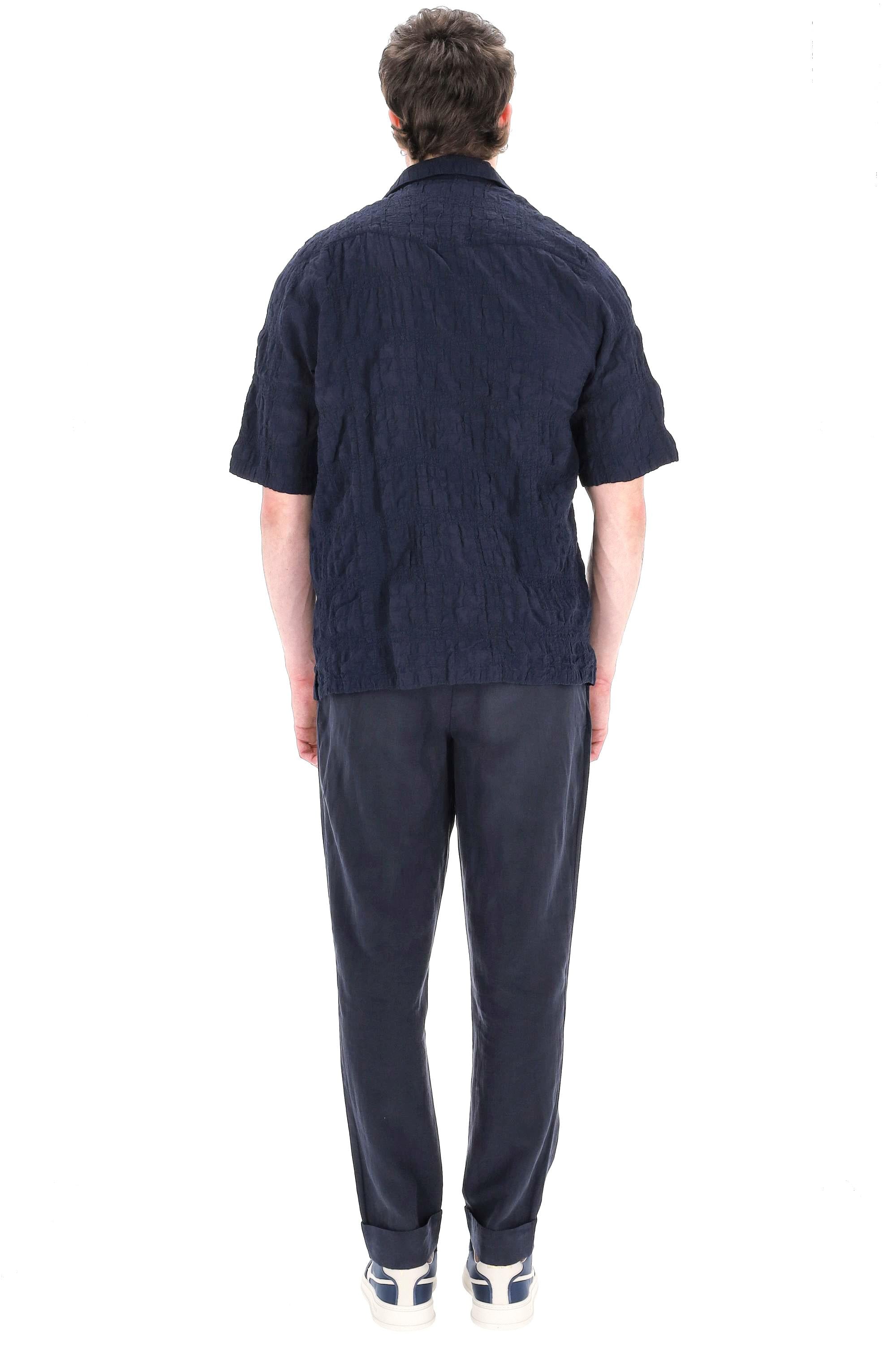 Officine Générale Camicia mezza manica in cotone goffrato MSHI014 NIGHT SKY