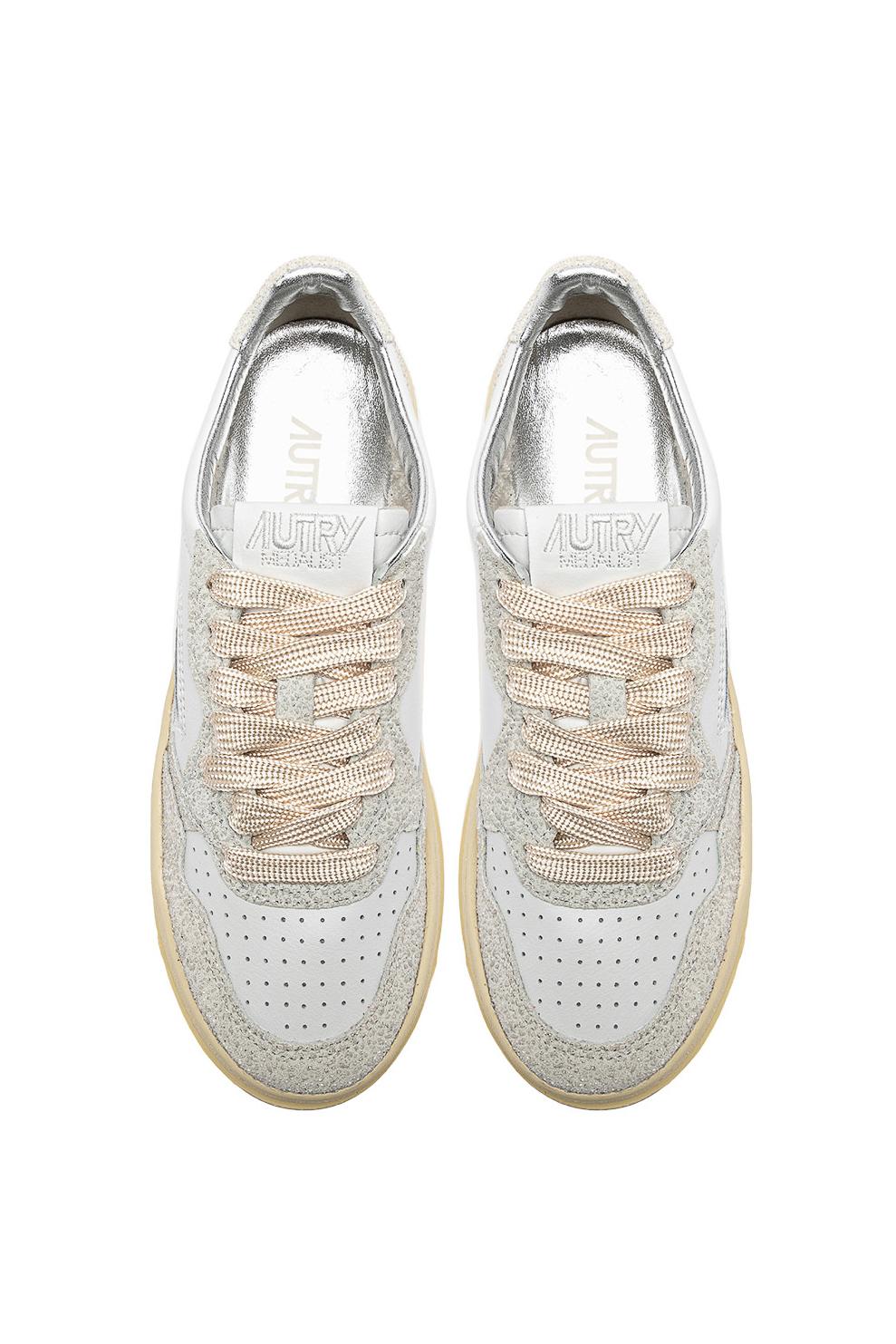 Sneaker donna Platform bimateriale in pelle e strass PTLW TA01 WHT/WHT Autry