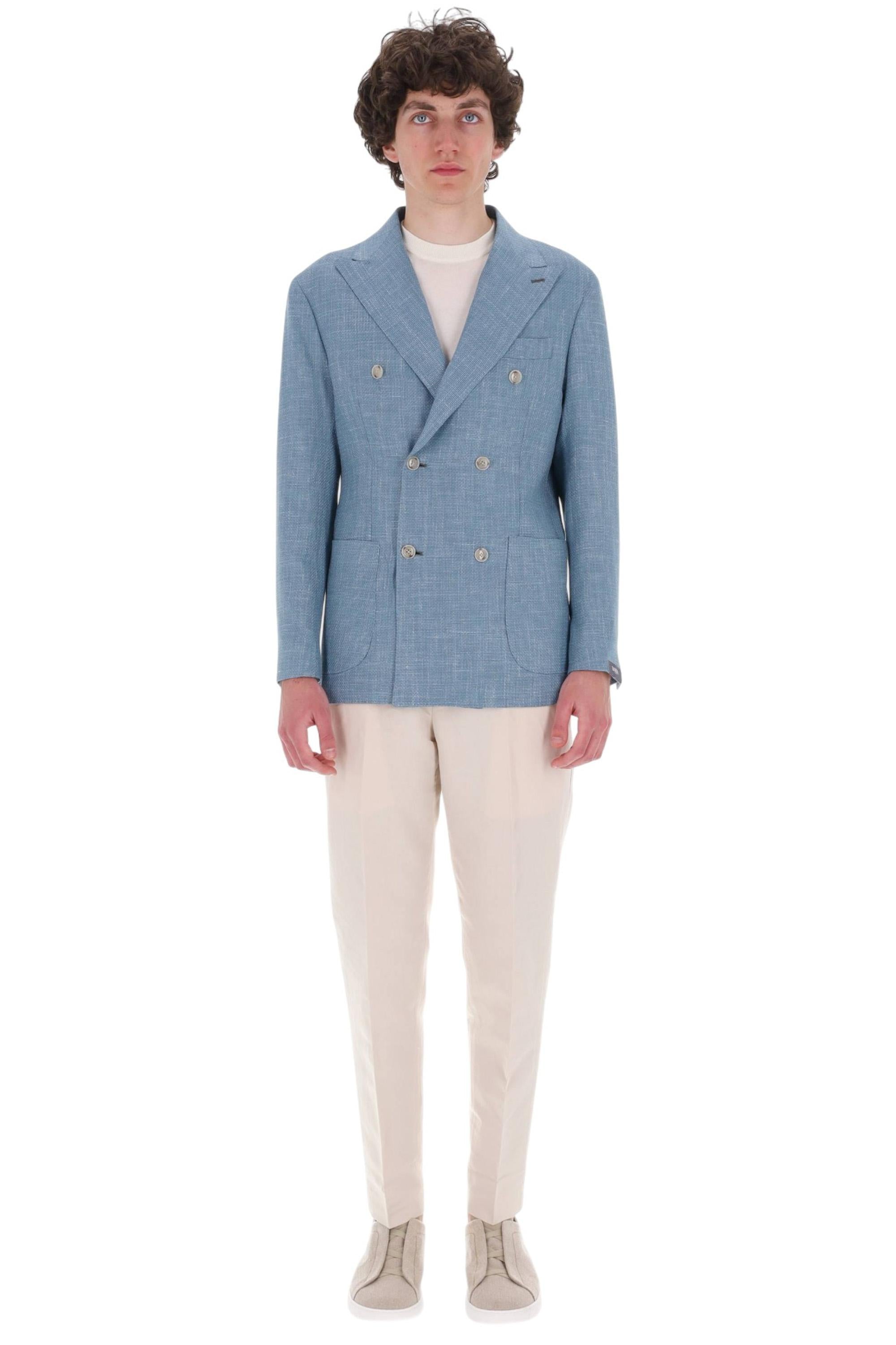 Barba Giacca doppiopetto sartoriale tramata in lana-seta-lino DP 53004 0086