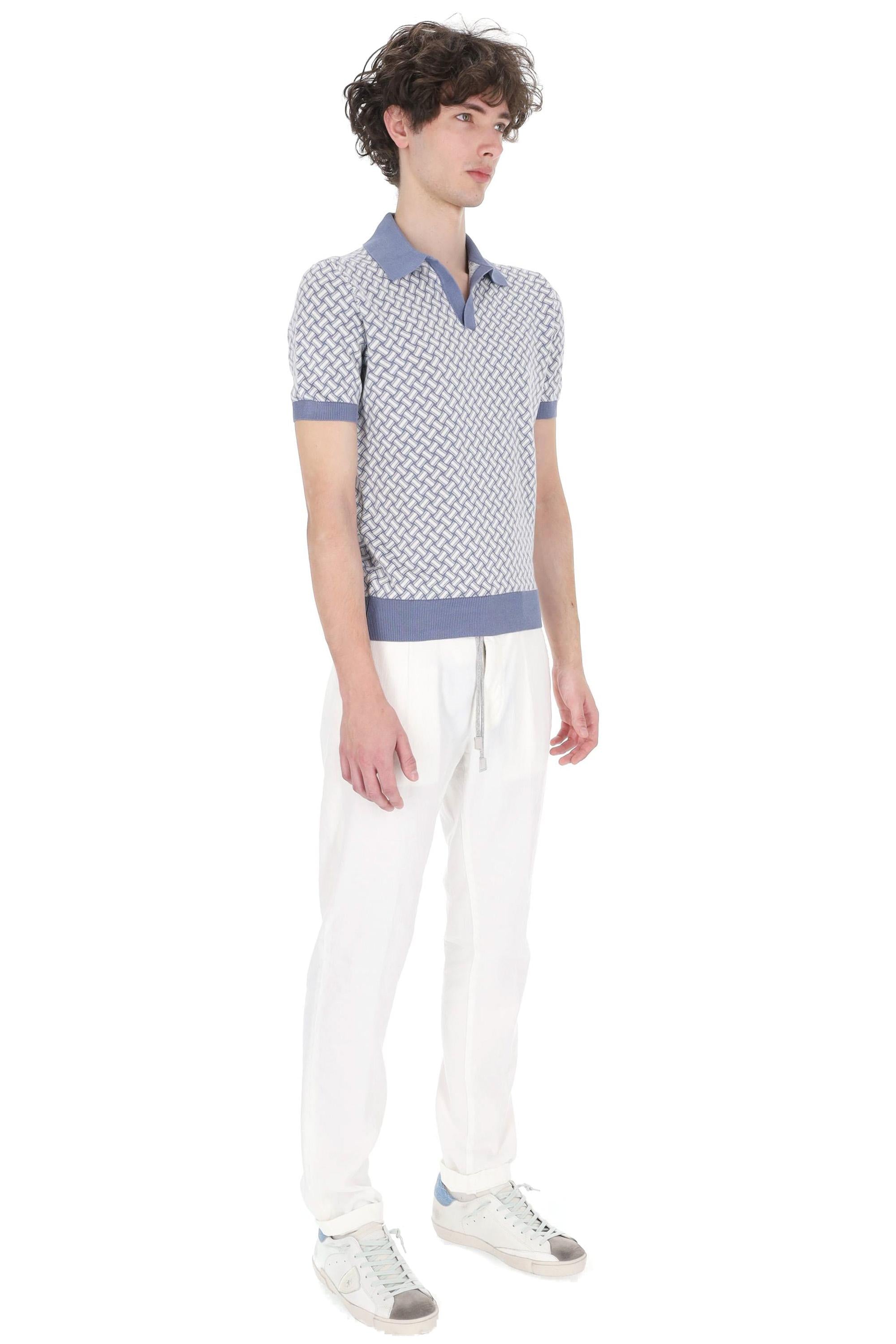 Drumohr Polo open collar in cotone-lino fantasia biscottino D9LZ146N-2 B73 724