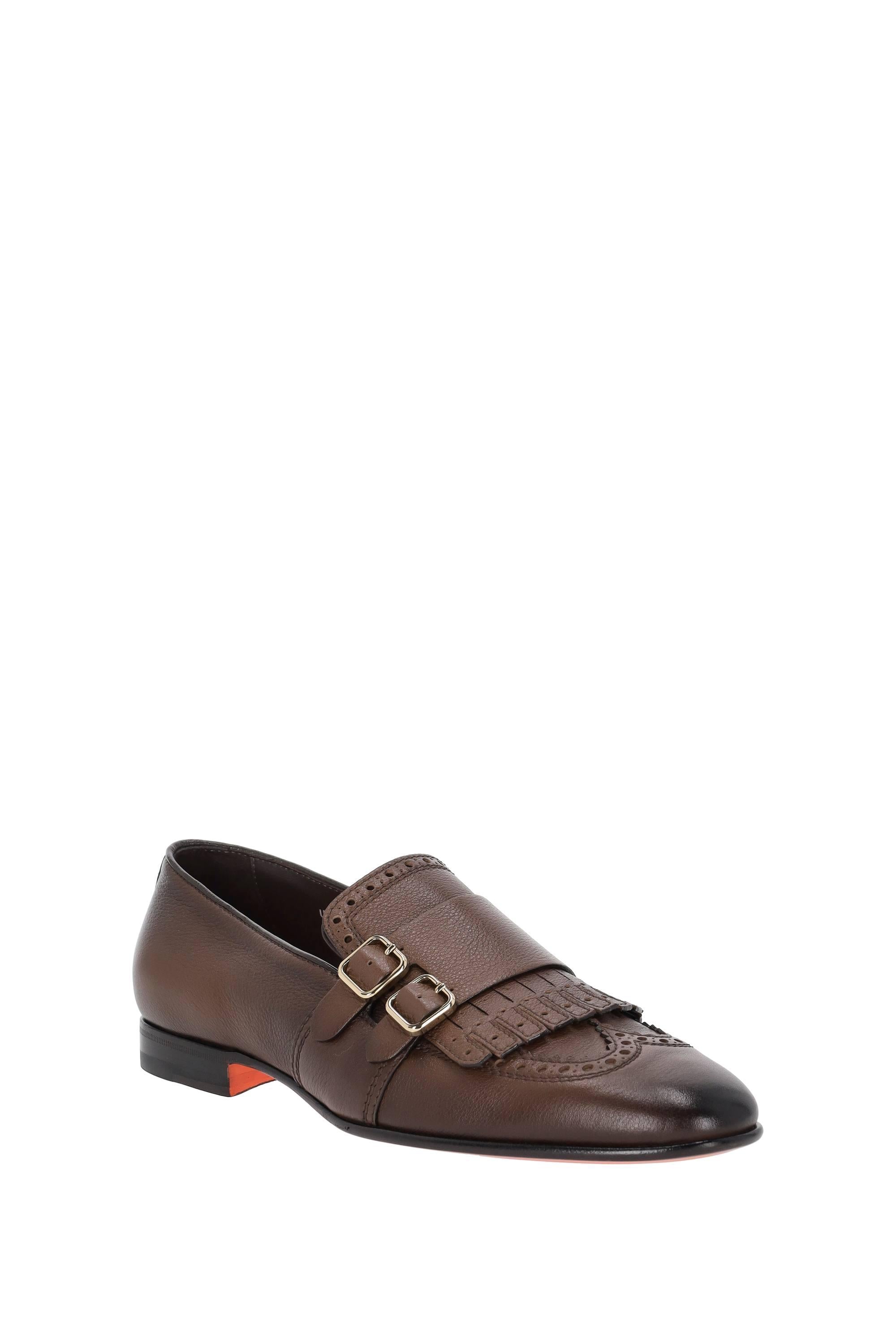Santoni Mocassino in pelle con fibbie e frange MCNC18412LA3SGFR T50