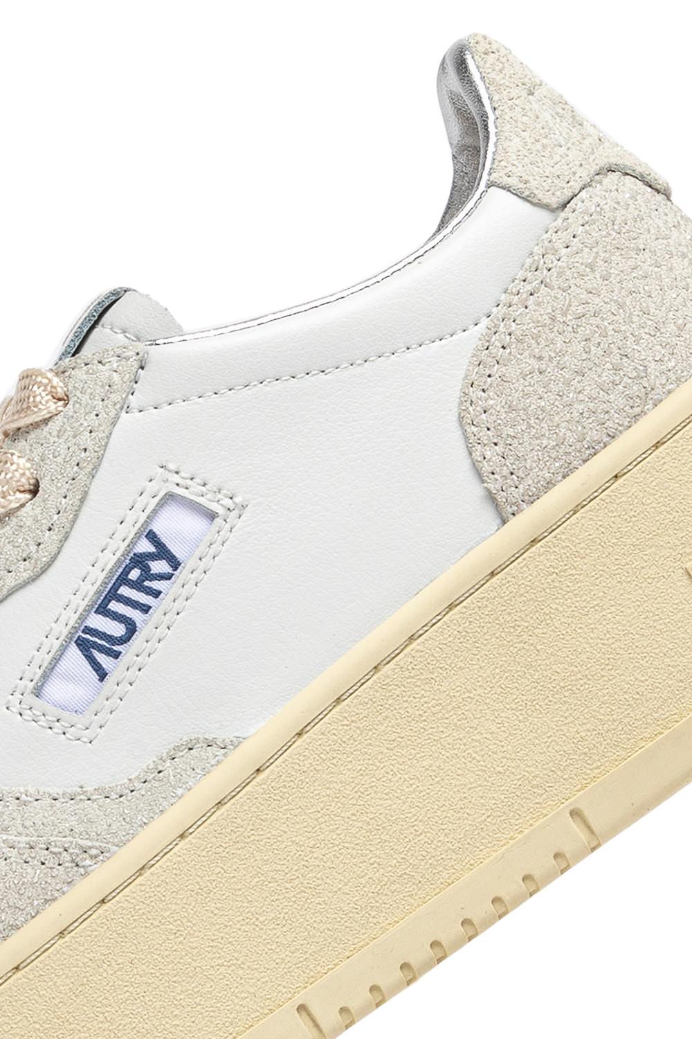 Sneaker donna Platform bimateriale in pelle e strass PTLW TA01 WHT/WHT Autry