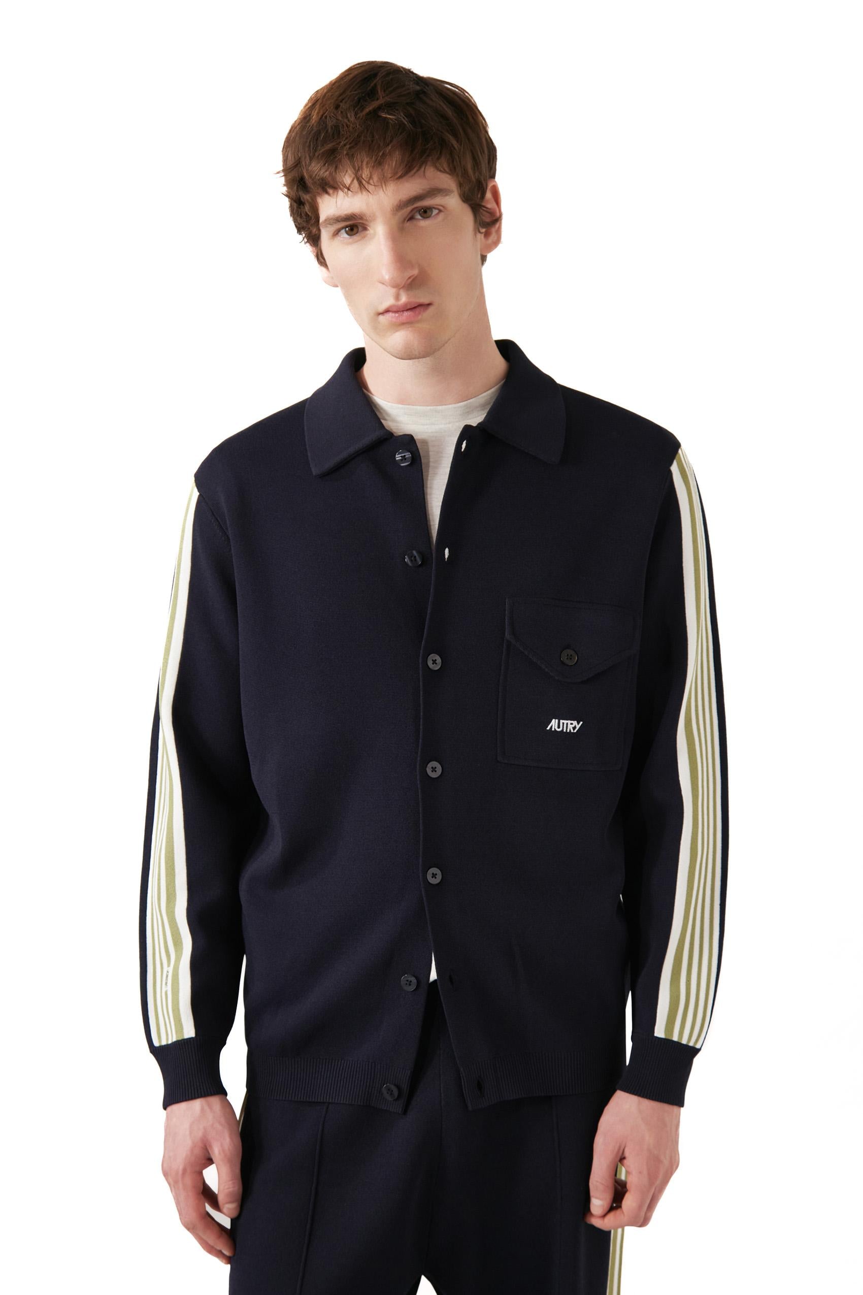 Autry Overshirt in viscosa-nylon con dettagli bande JAPM 026B KNIT BLUE