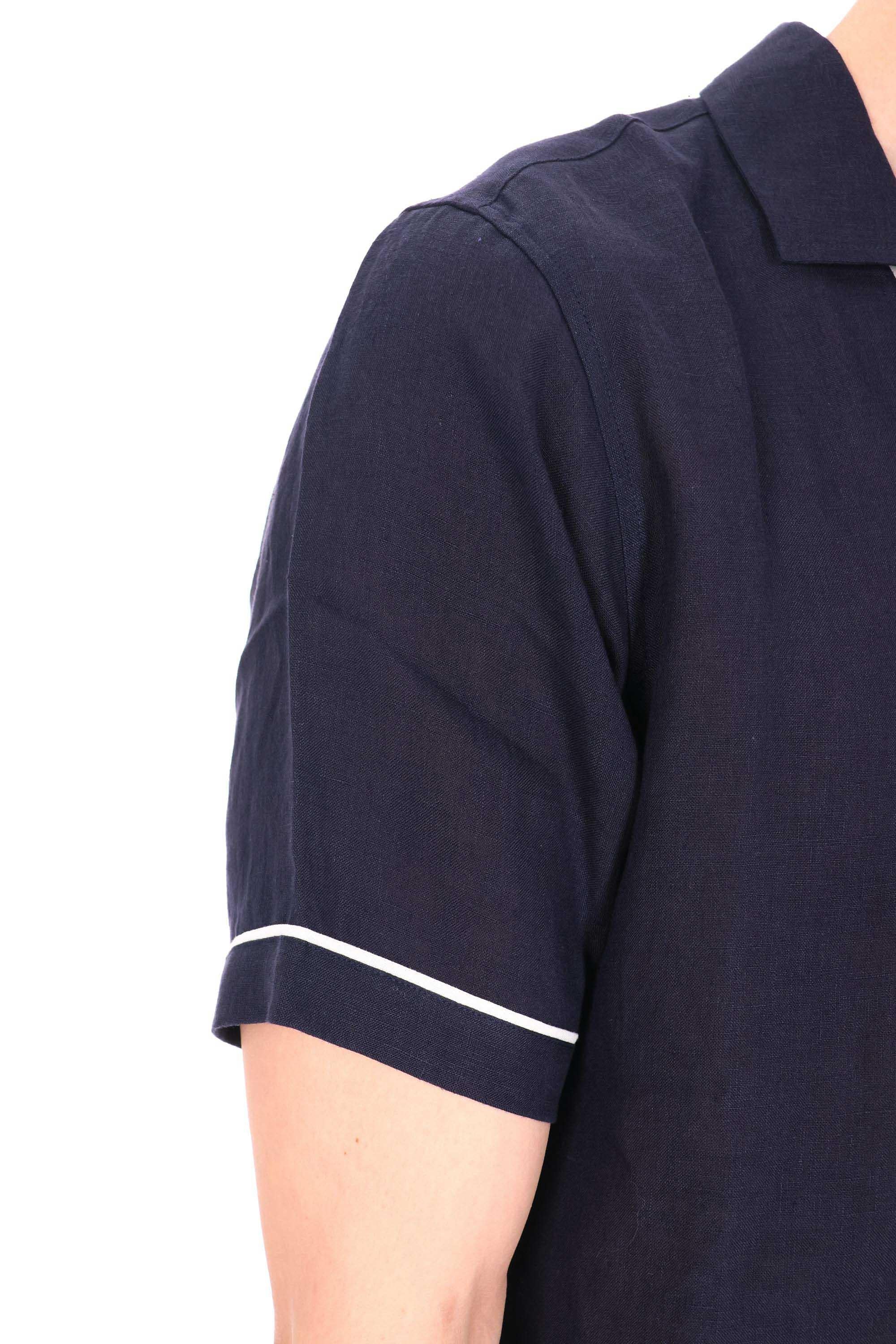 Orlebar Brown Camicia in lino double piping mod. Maitan 281817 NIGHT IRIS/WHITE SAND
