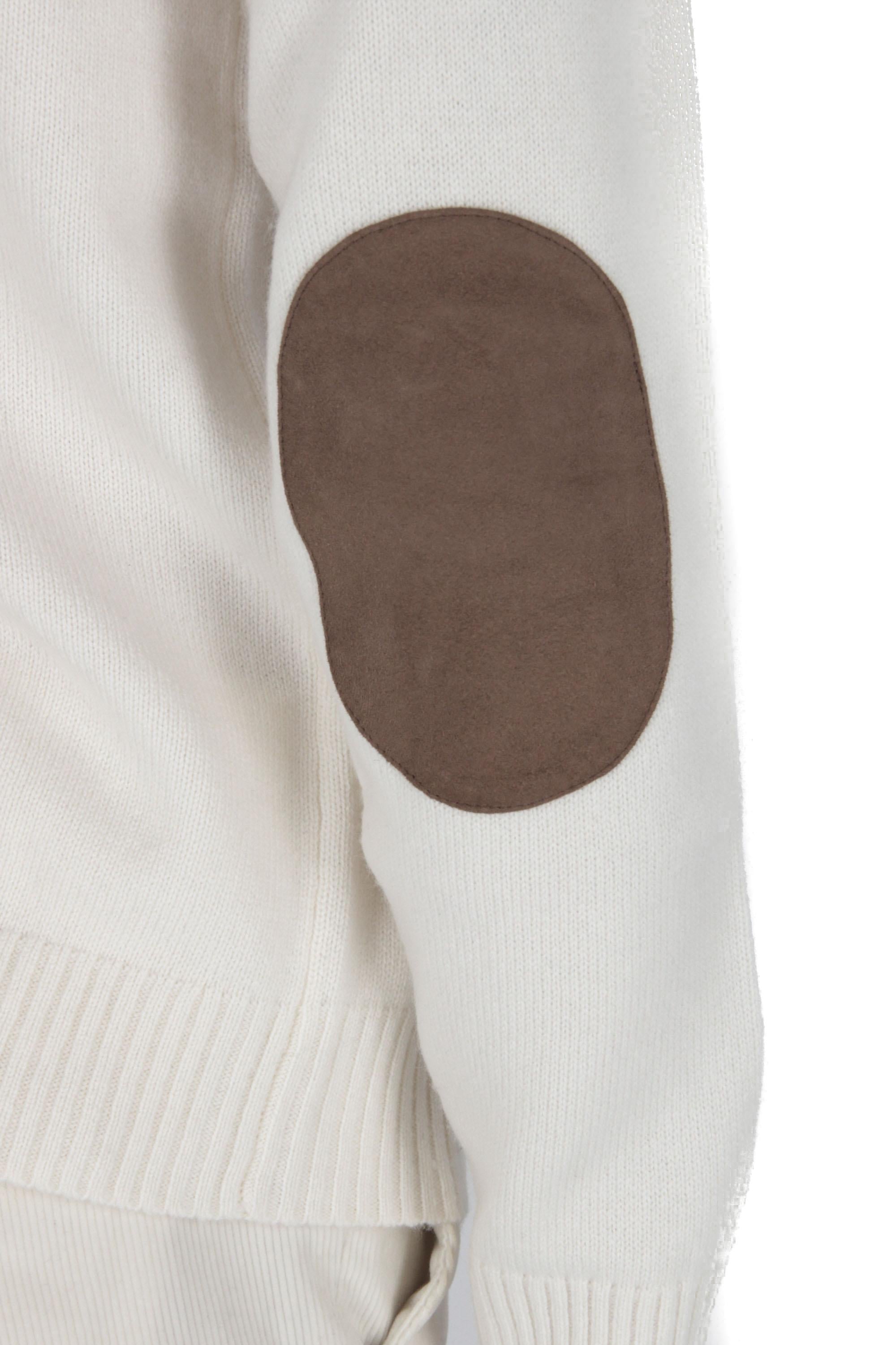 Herno Maglia girocollo in lana-cashmere toppe camoscio MG000145U 1000