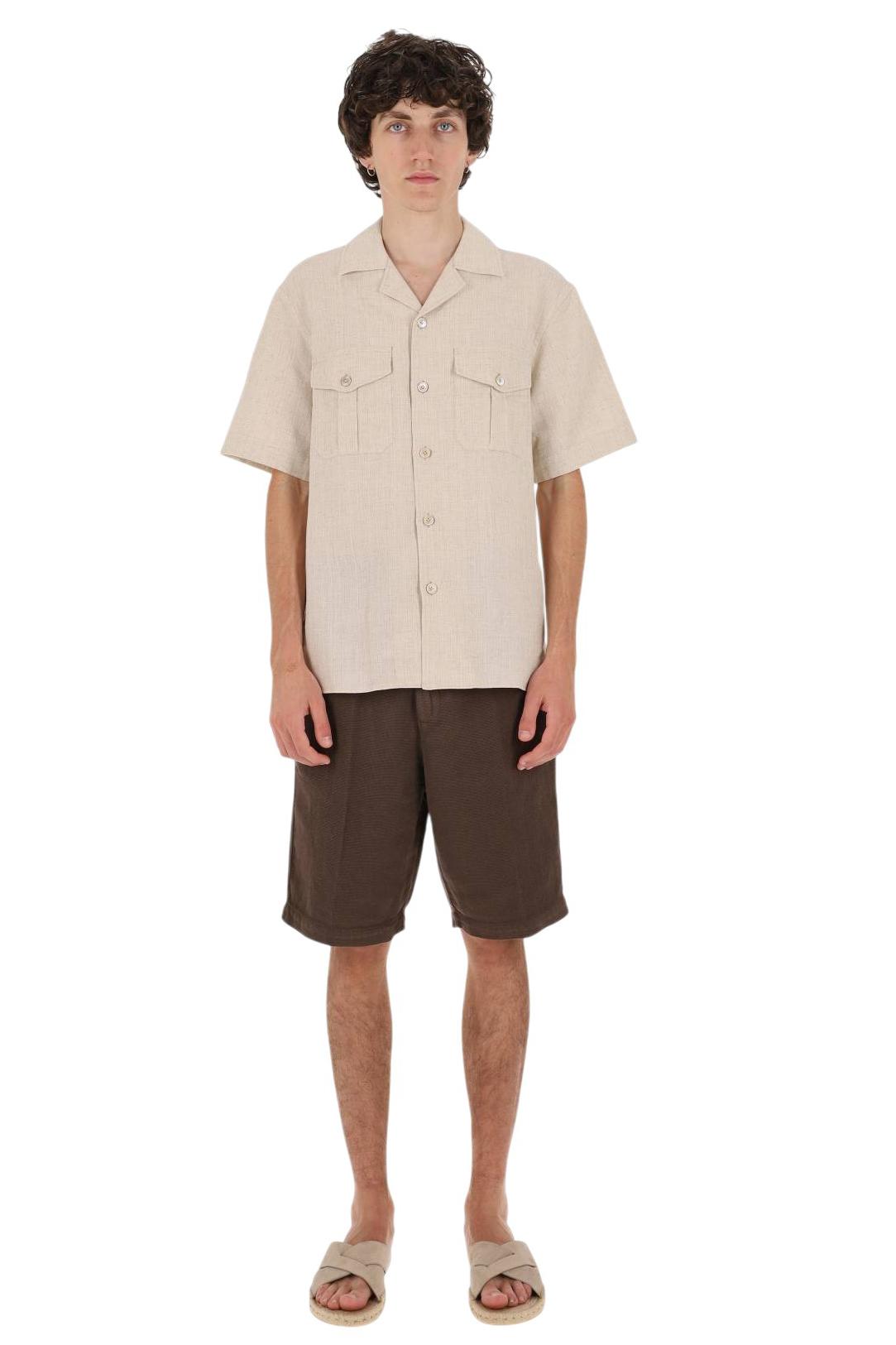 Eleventy Camicia in viscosa-lino-cotone collo bowling M75CAMM04 TES0M134 00