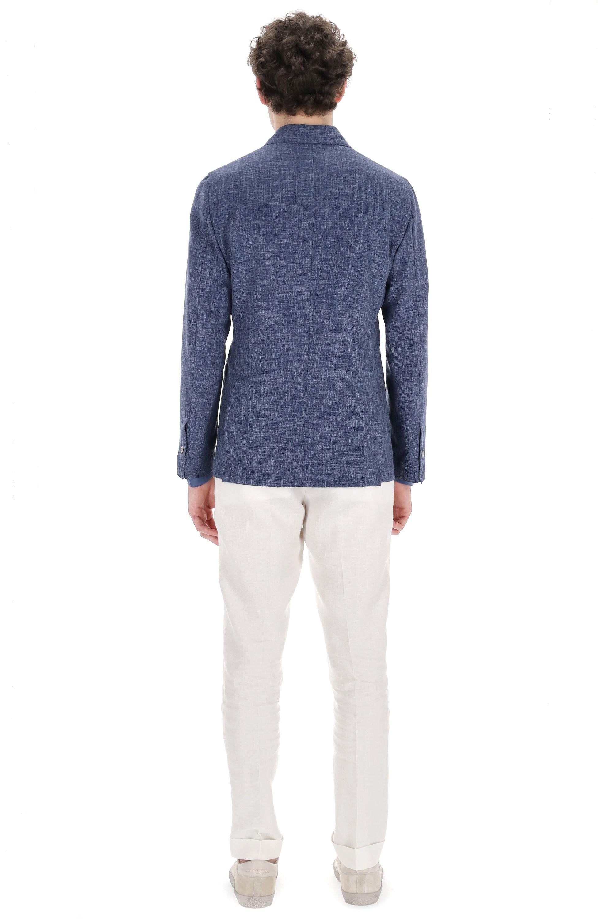 Barba Giacca doppiopetto tramata in cotone-lana Easywear EJ_48012 AZZ
