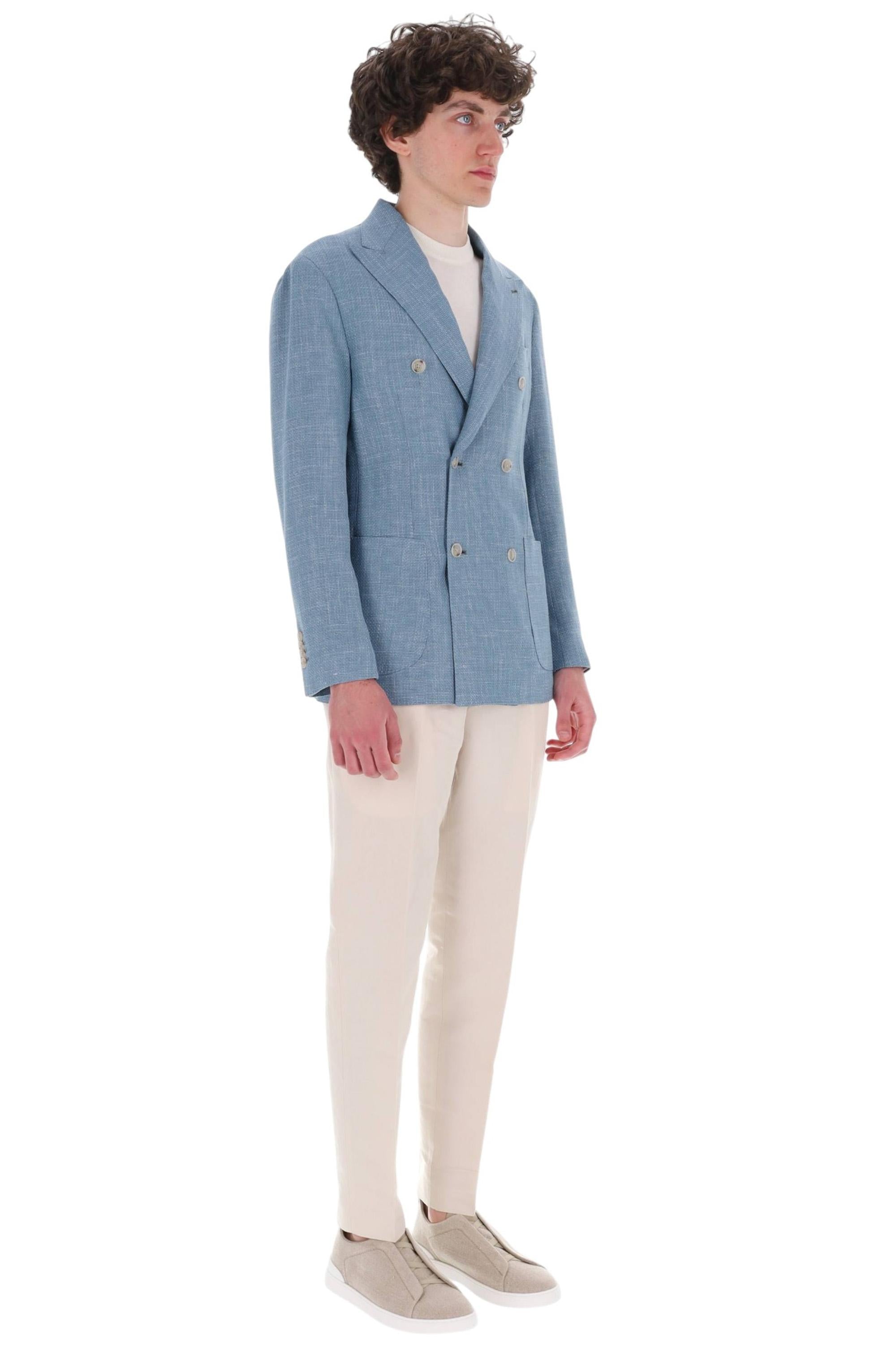 Barba Giacca doppiopetto sartoriale tramata in lana-seta-lino DP 53004 0086