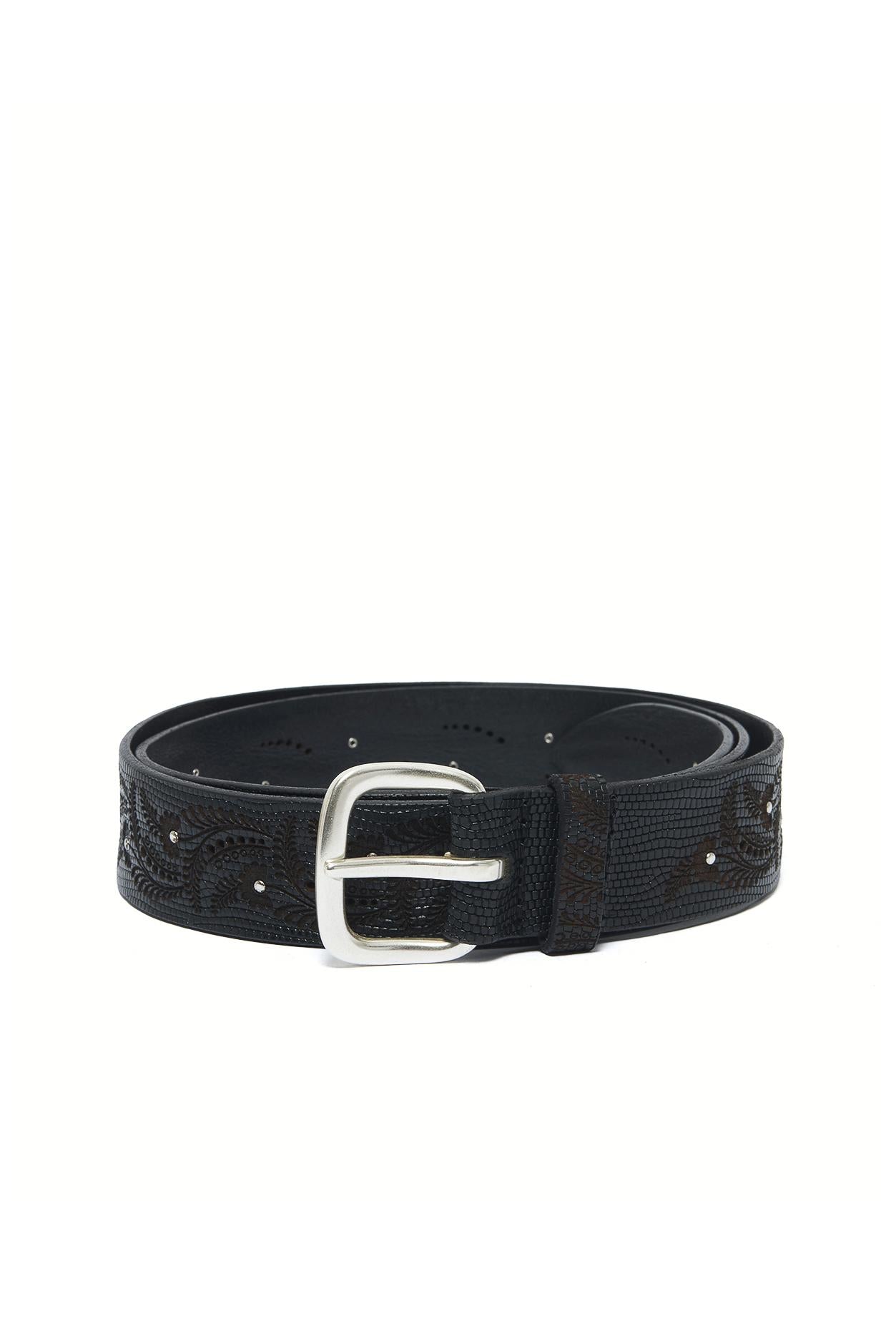Orciani Cintura in pelle laserata con borchie U08353_LIZ NERO