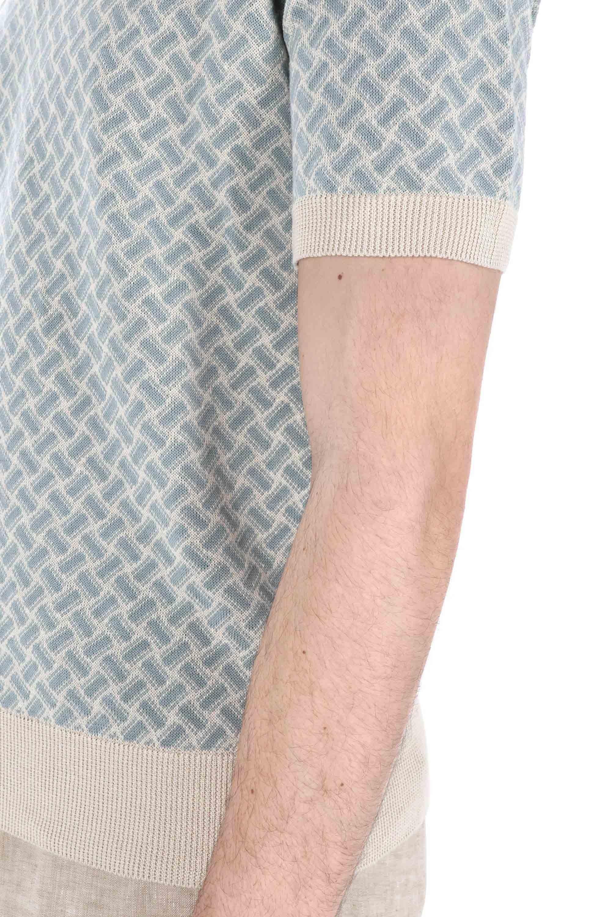 Polo open collar biscottino in cotone-lino D9LZ146N-6 B42 Drumohr